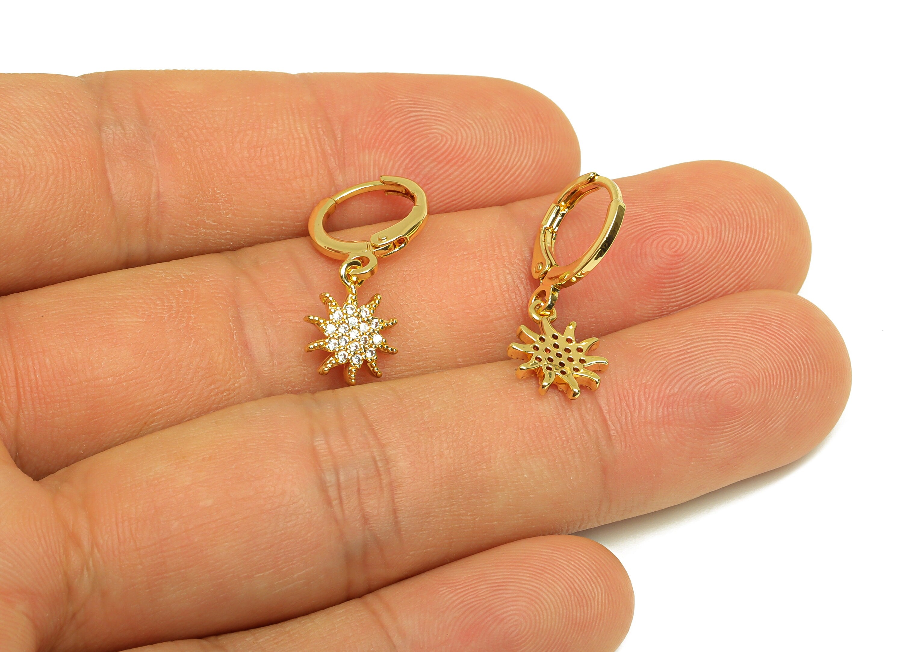 Brass Hoop Earring - Brass Flower Lever Back Earring Hoop - Cubic Zircon Hoop Earring - 18K Real Gold Plating - 21x11.5x1.7mm -RGP6930 - DOMEDBAZAAR