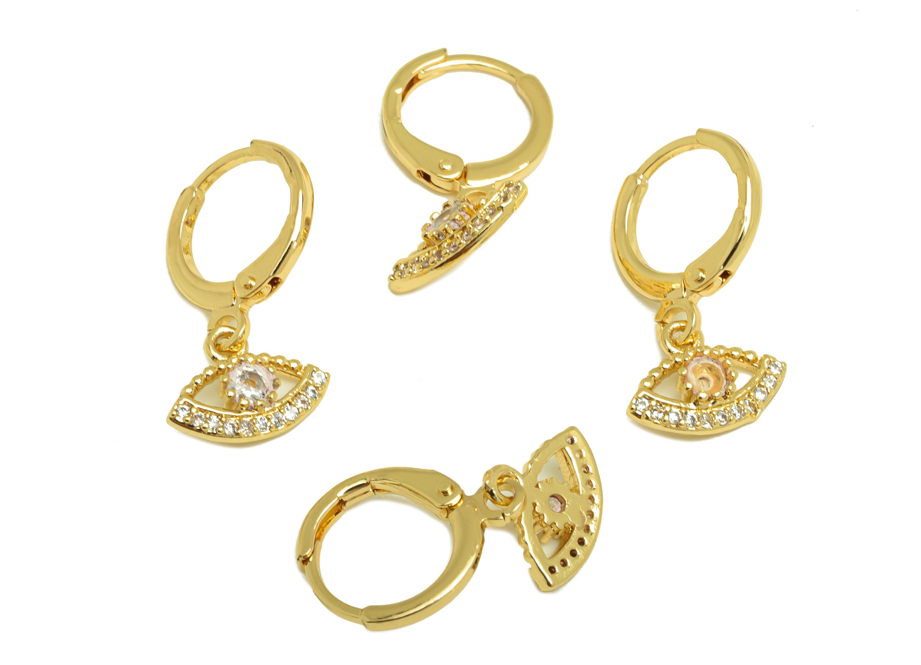 Brass CZ Hoop Earring - Brass Eye Lever Back Earring Hoop - Brass Zircon Hoop Earring - 18K Real Gold Plating - 21.24x11.4x1.22mm - RGP6932 - DOMEDBAZAAR