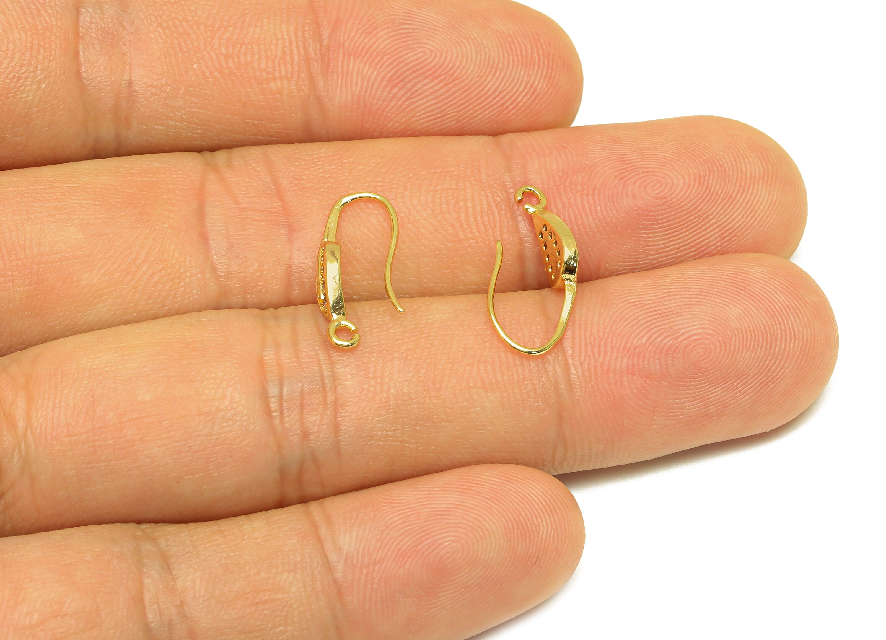 Brass Leaf CZ Earring Hook - Brass Zircon Earring Wire With Loop - Brass Earring Wire Hook - 18K Real Gold Plating - 18.14x5.1x7mm - RGP7118 - DOMEDBAZAAR