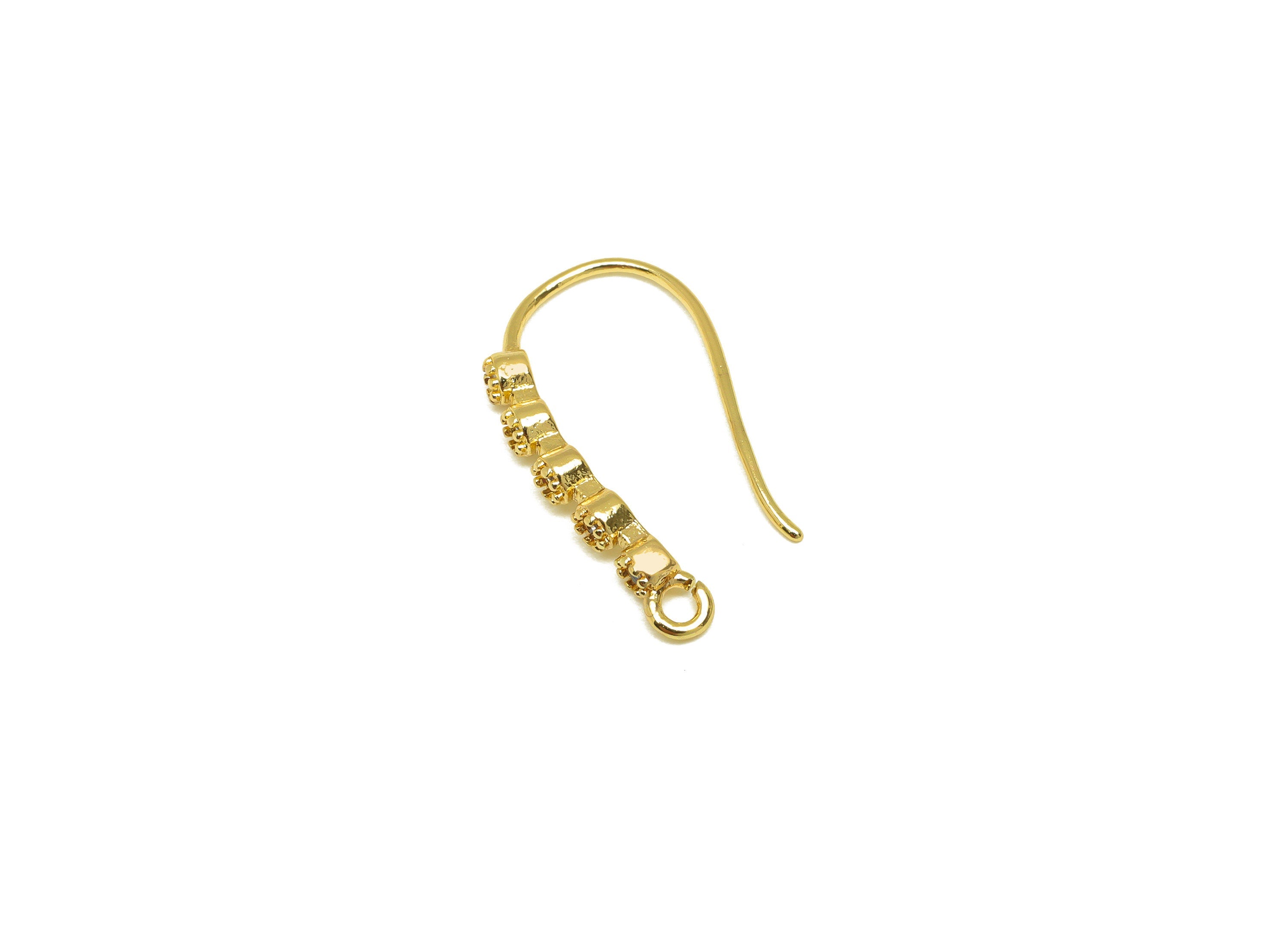 Brass Earring Hook - Brass Long Beaded Zircon Earring Wire With Loop - Brass Earring Wire Hook - 18K Real Gold Plating - 19x11x2mm - RGP7121 - DOMEDBAZAAR