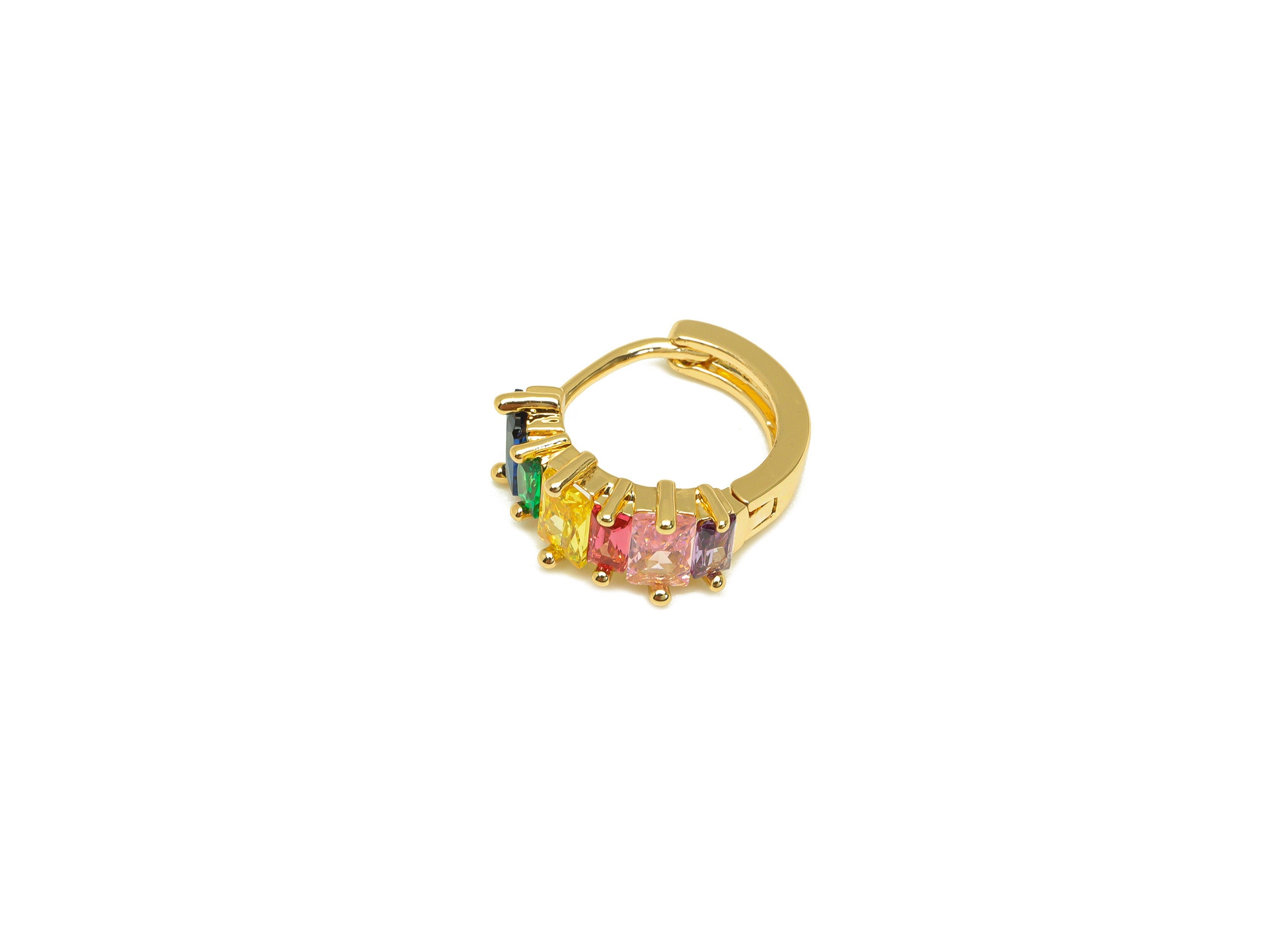 Brass Rectangle Hoop Earring - Brass Geometry Zircon Huggie Hoop - Brass Rainbow Clasp - 18K Real Gold Plating - 14.42x13.17x6mm - RGP7129 - DOMEDBAZAAR