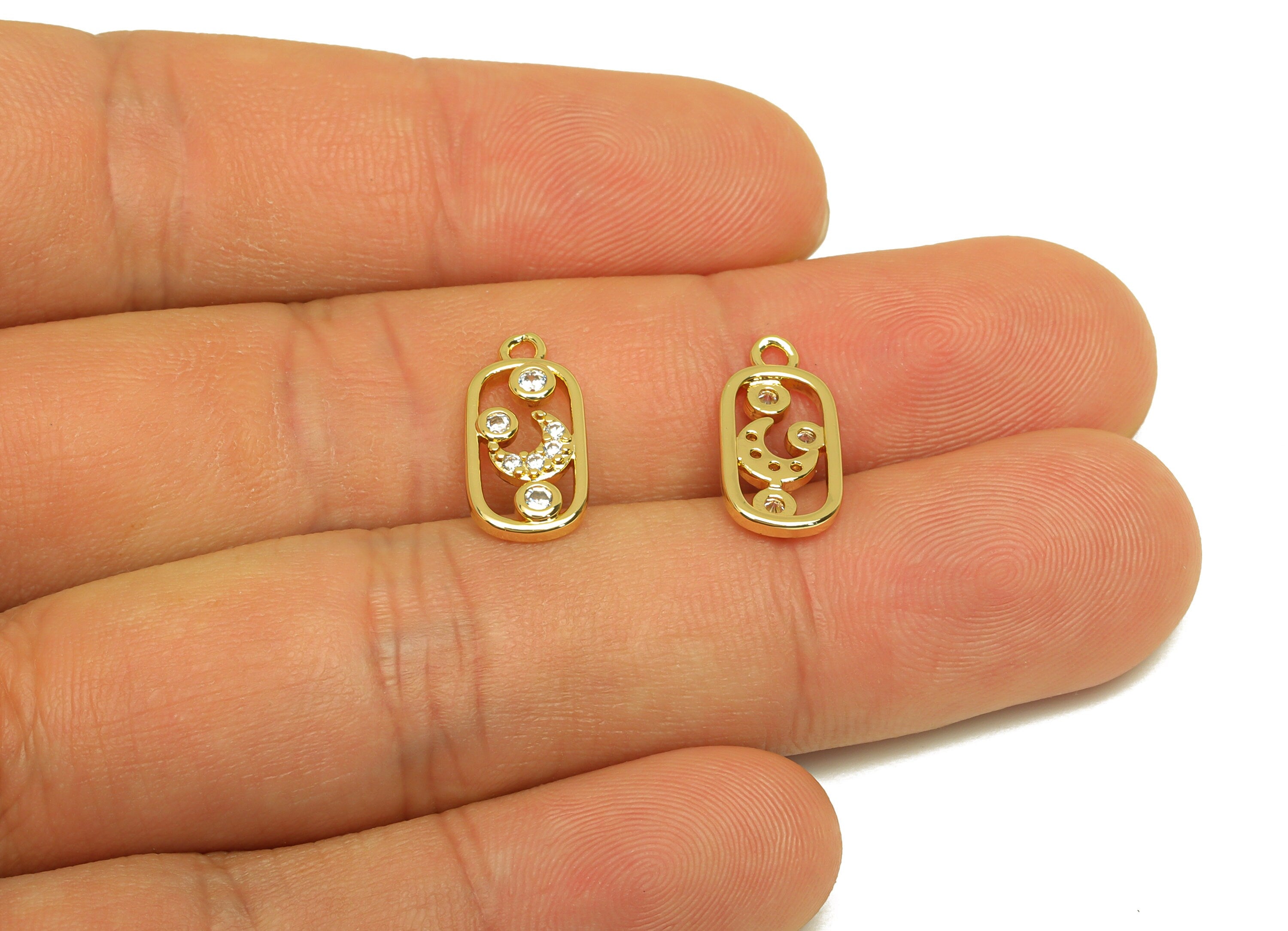 Brass Crescent Earring Charm - Brass Cubic Zircon Earring Charm - Brass Geometry Earring Charm - 18K Real Gold Plating - 15x7x1mm - RGP6922 - DOMEDBAZAAR