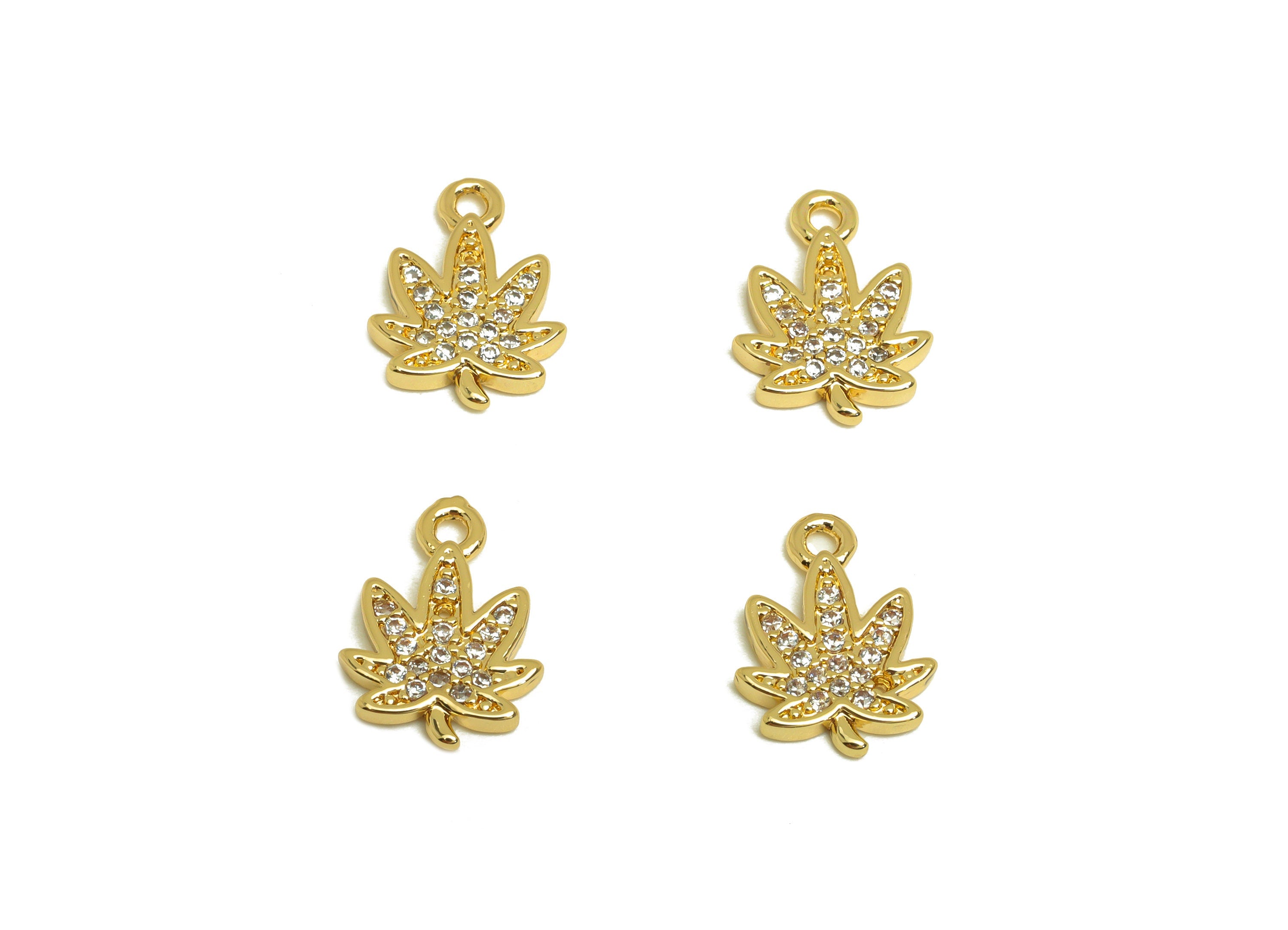 Brass Mape Leaf Earring Charm - Brass Cubic Zircon Earring Charm - Brass Leaf Earring Charm - 18K Real Gold Plating - 13x9.7x1.5mm -RGP6960 - DOMEDBAZAAR