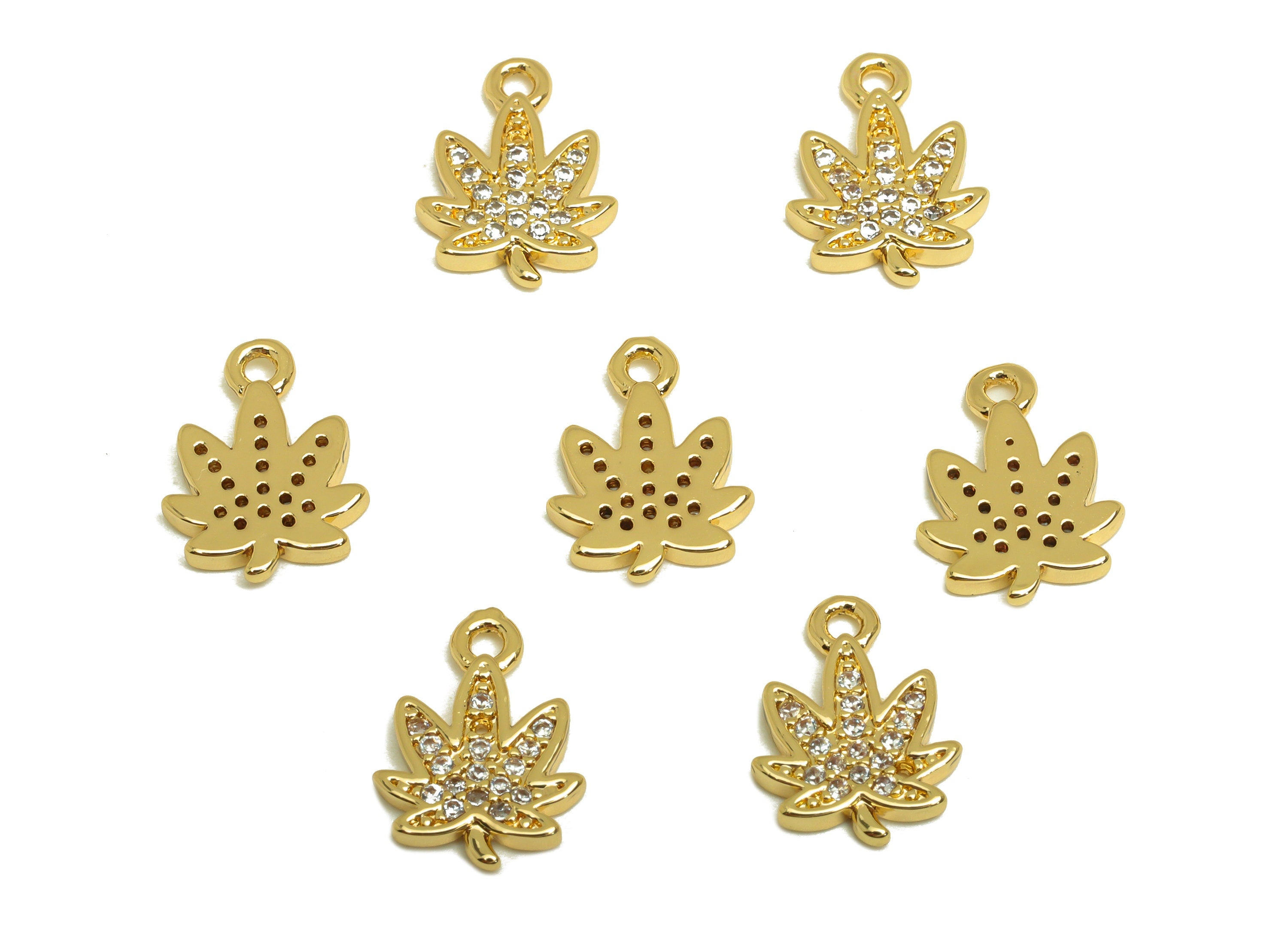 Brass Mape Leaf Earring Charm - Brass Cubic Zircon Earring Charm - Brass Leaf Earring Charm - 18K Real Gold Plating - 13x9.7x1.5mm -RGP6960 - DOMEDBAZAAR