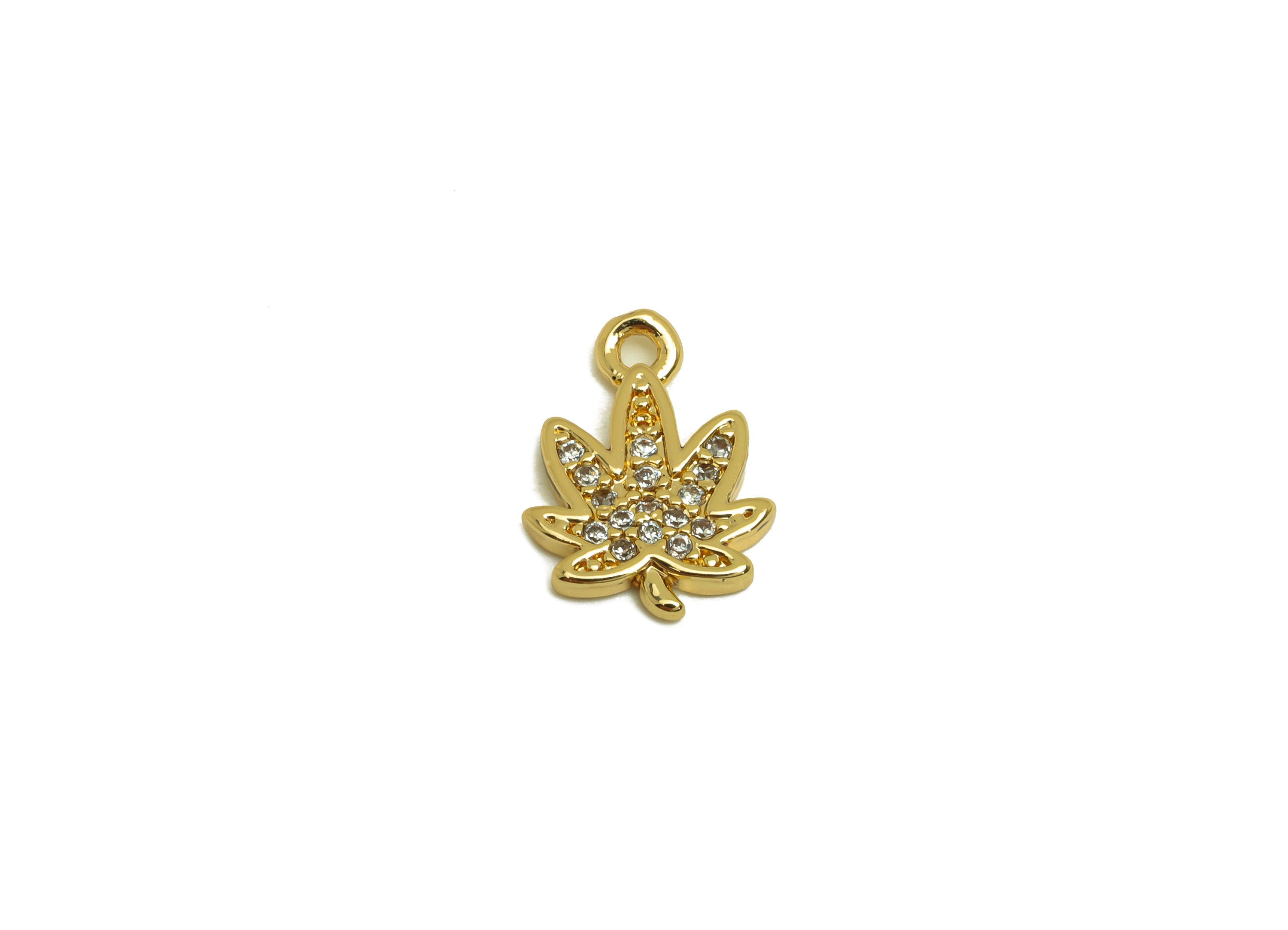 Brass Mape Leaf Earring Charm - Brass Cubic Zircon Earring Charm - Brass Leaf Earring Charm - 18K Real Gold Plating - 13x9.7x1.5mm -RGP6960 - DOMEDBAZAAR