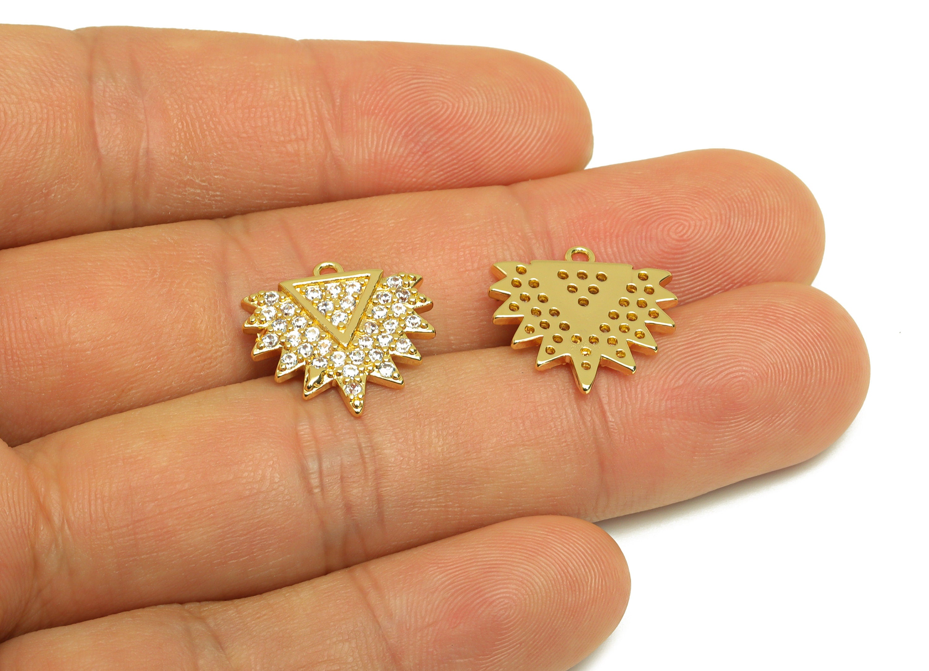 Brass Triangle Earring Charm - Brass Cubic Zircon Earring Charm - Brass Textured Geometry Pendant - 18K Real Gold Plating -16x16x2mm-RGP6958 - DOMEDBAZAAR