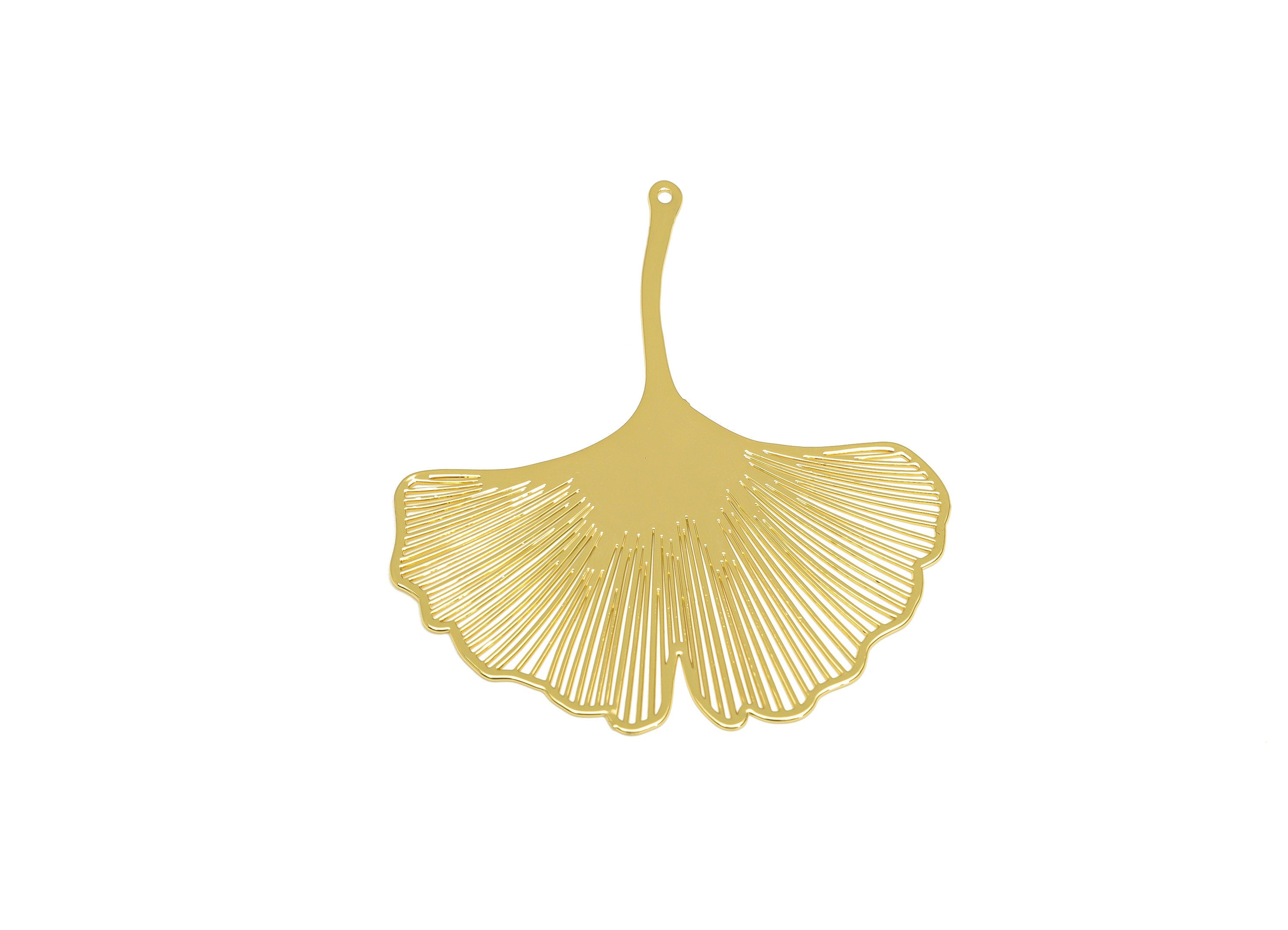 Brass Leaf Charm - Brass Botanical Earring Charm - Brass Ginkgo Biloba Pendant - 18K Real Gold Plating - 75.9x66.6x0.35mm - RGP7138 - DOMEDBAZAAR