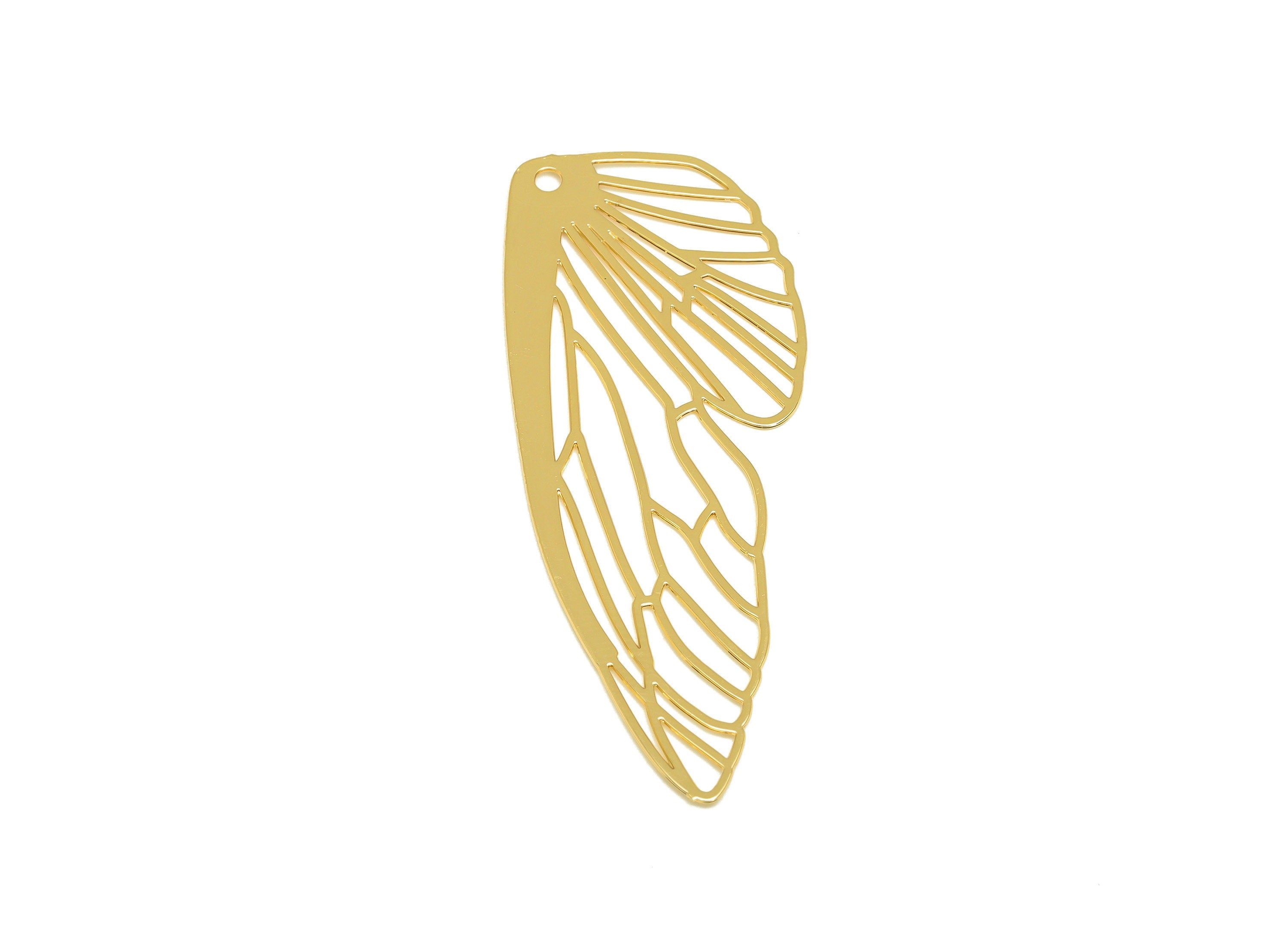 Brass Wing Charm - Brass Hollow Animal Earring Charm - Brass Textured Pendant - 18K Real Gold Plating - 50.86x19.78x0.4mm - RGP7156 - DOMEDBAZAAR