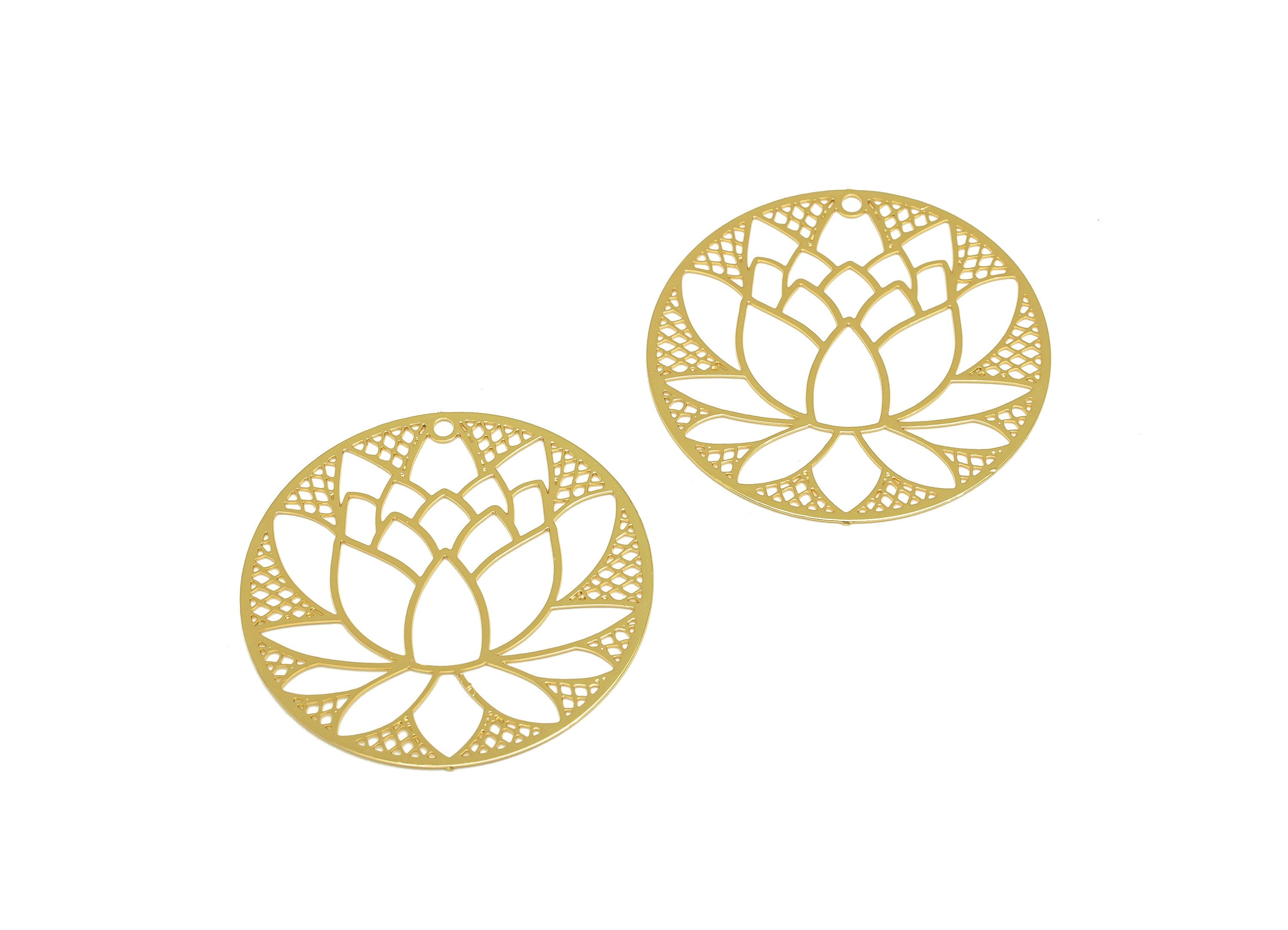 Brass Flower Earring Charm - Brass Hollow Lotus Earring Charm - Brass Flower Pendant - 18K Real Gold Plating - 30x30x0.38mm - RGP7149 - DOMEDBAZAAR