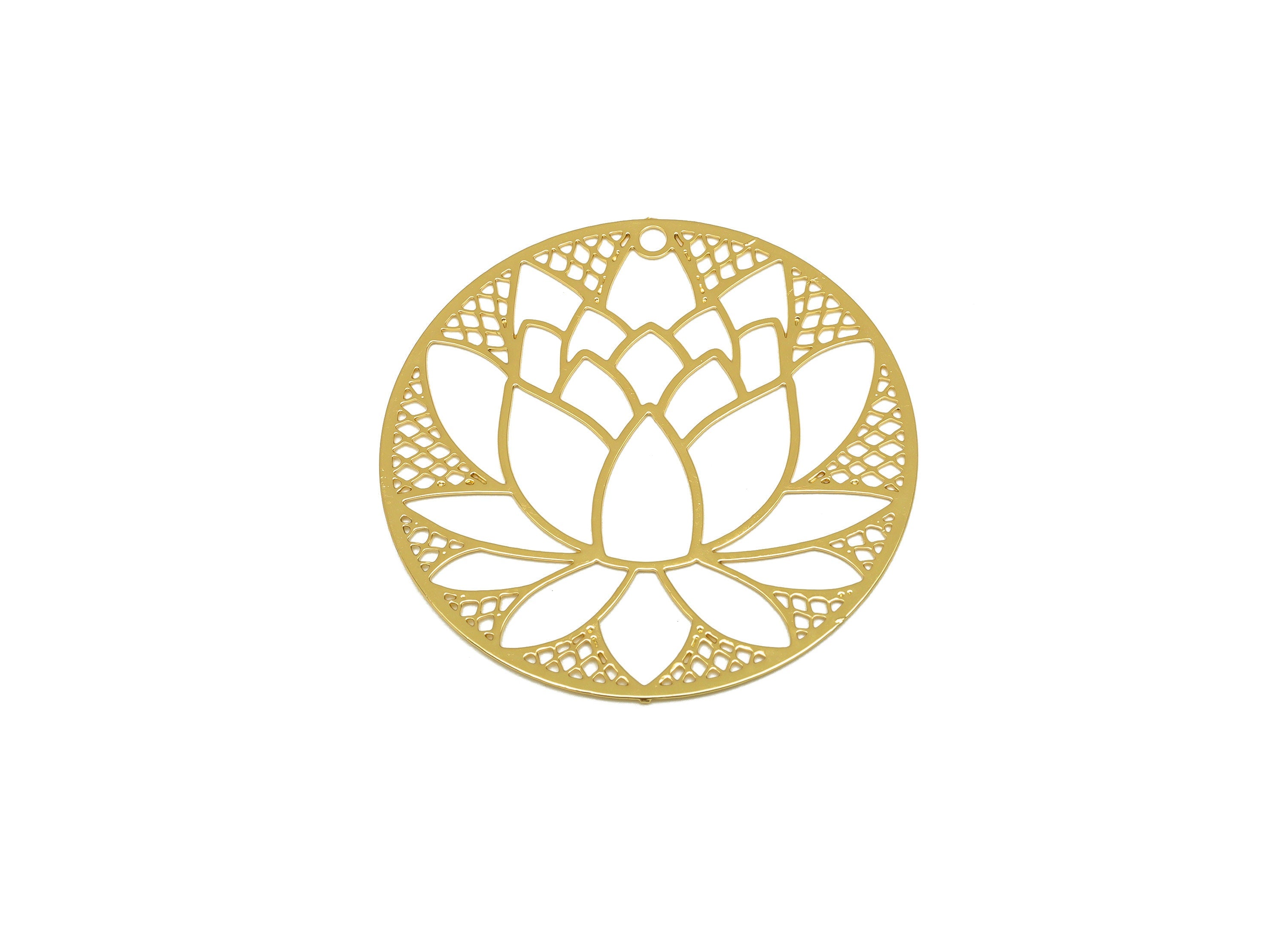 Brass Flower Earring Charm - Brass Hollow Lotus Earring Charm - Brass Flower Pendant - 18K Real Gold Plating - 30x30x0.38mm - RGP7149 - DOMEDBAZAAR
