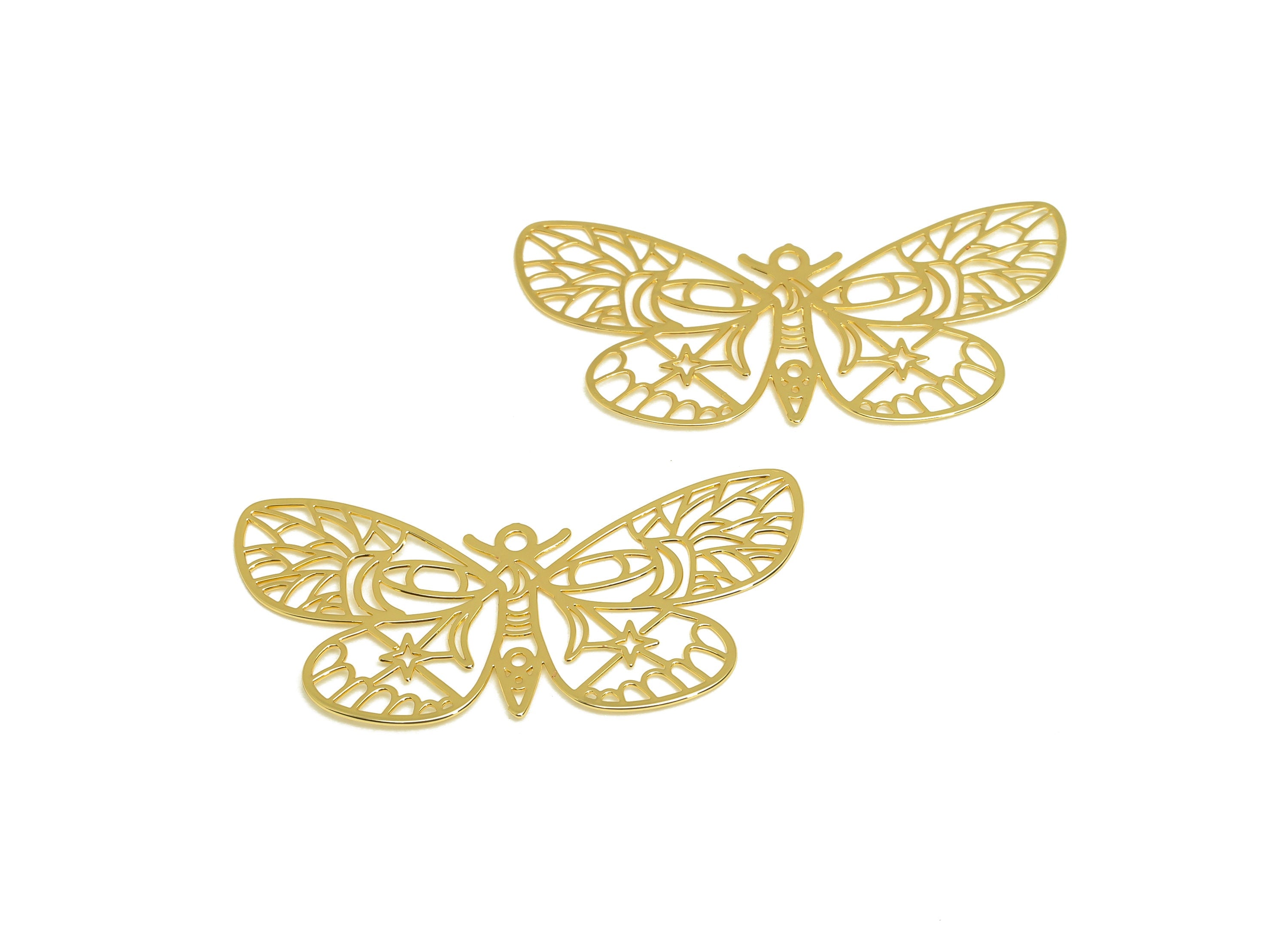 Brass Butterfly Charm - Brass Hollow Animal Earring Charm - Brass Star Pendant - 18K Real Gold Plating - 41.2x20.14x0.38mm - RGP7161 - DOMEDBAZAAR