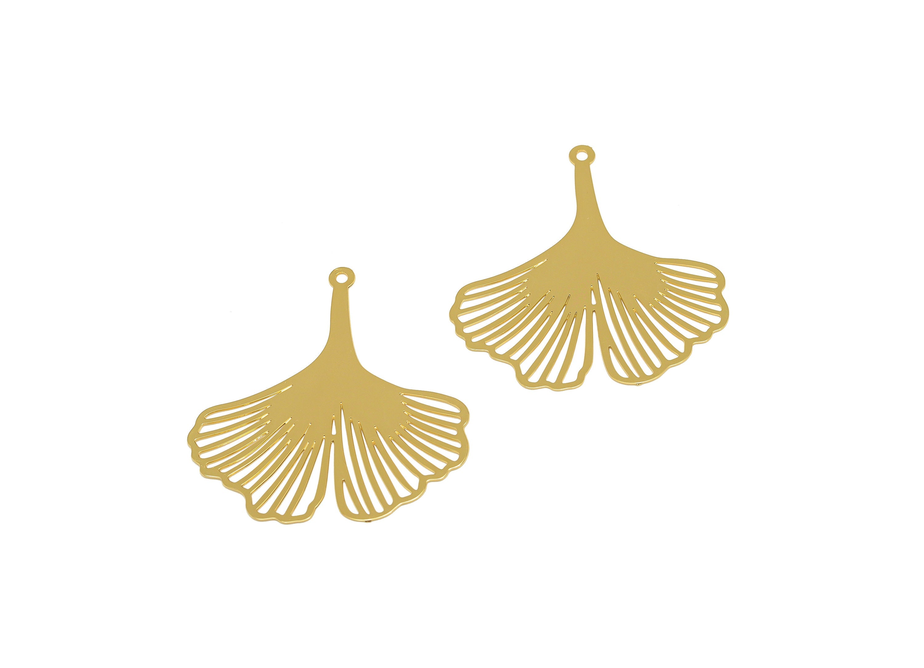 Brass Leaf Earring Charm - Brass Botanical Earring Charm - Brass Ginkgo Biloba Pendant - 18K Real Gold Plating - 30x30.14x0.34mm - RGP7151 - DOMEDBAZAAR