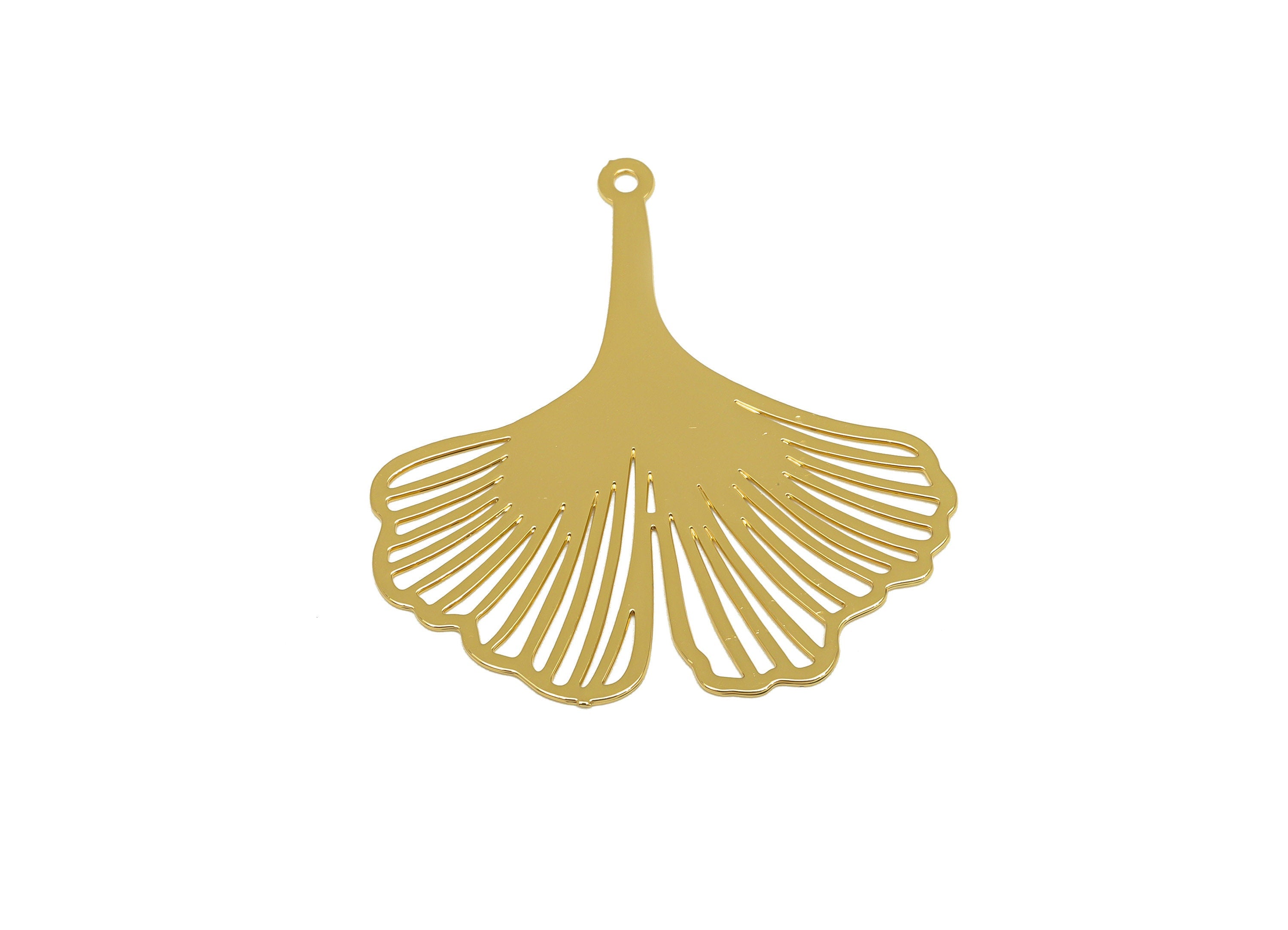 Brass Leaf Earring Charm - Brass Botanical Earring Charm - Brass Ginkgo Biloba Pendant - 18K Real Gold Plating - 30x30.14x0.34mm - RGP7151 - DOMEDBAZAAR