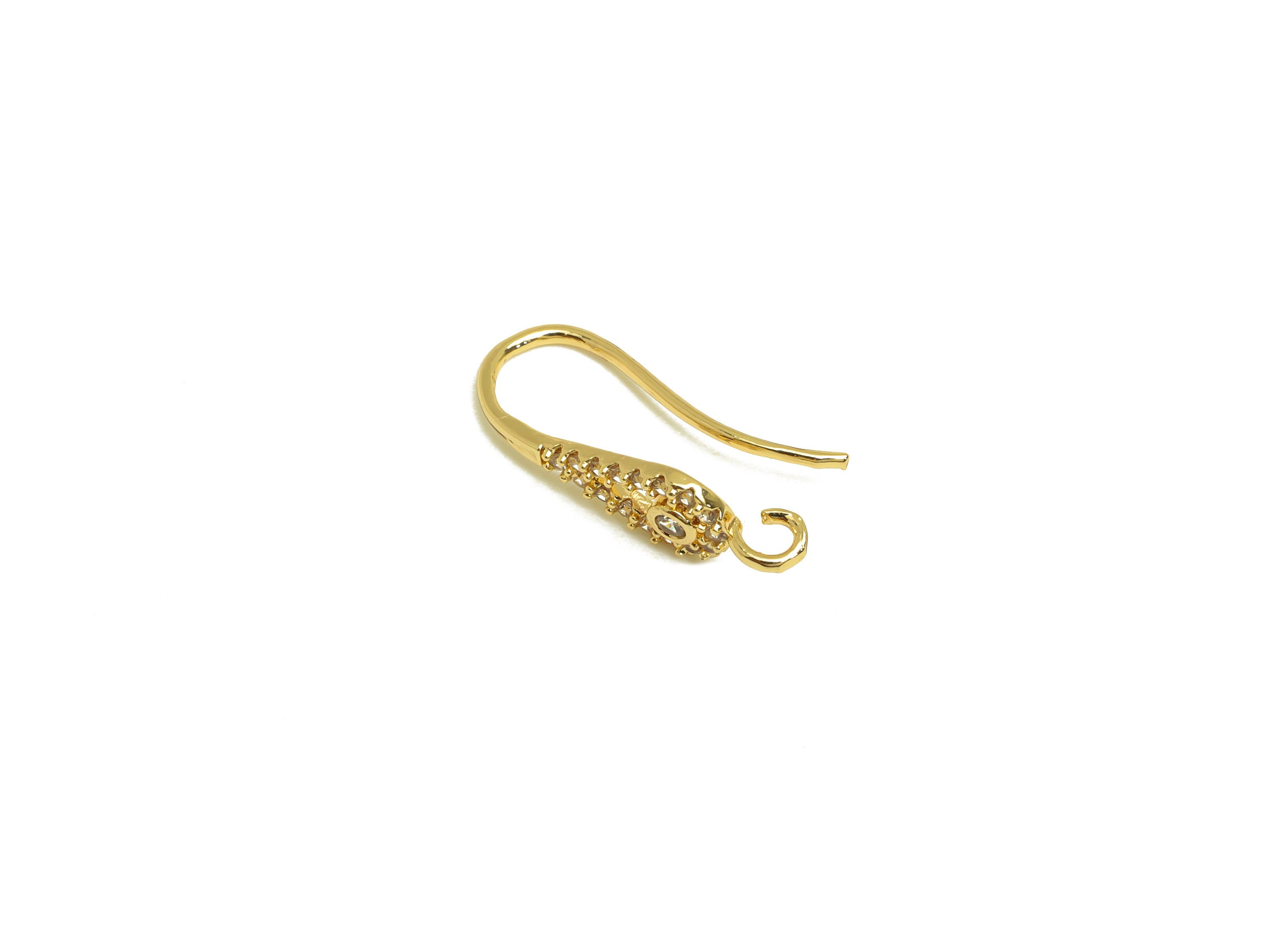 Brass Drop Earring Hook - Brass Zircon Earring Hook - Teardrop Wire Hook Earring With Loop - 18K Real Gold Plating - 19x8x1.5mm - RGP6962 - DOMEDBAZAAR