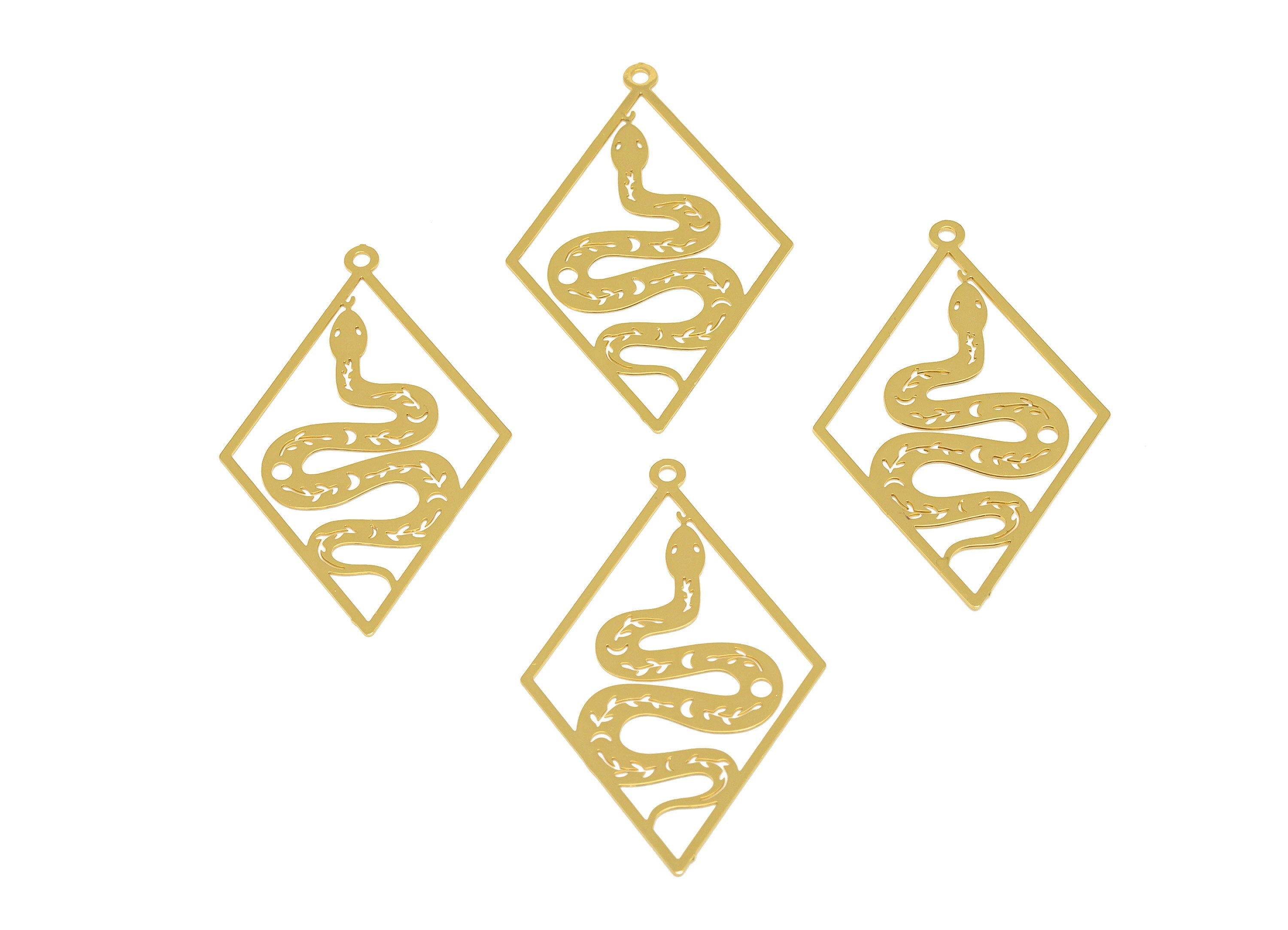 Brass Snake Earring Charm - Brass Hollow Diamond Earring Charm - Brass rhombic Pendant - 18K Real Gold Plating - 41.87x25x0.31mm - RGP7155 - DOMEDBAZAAR