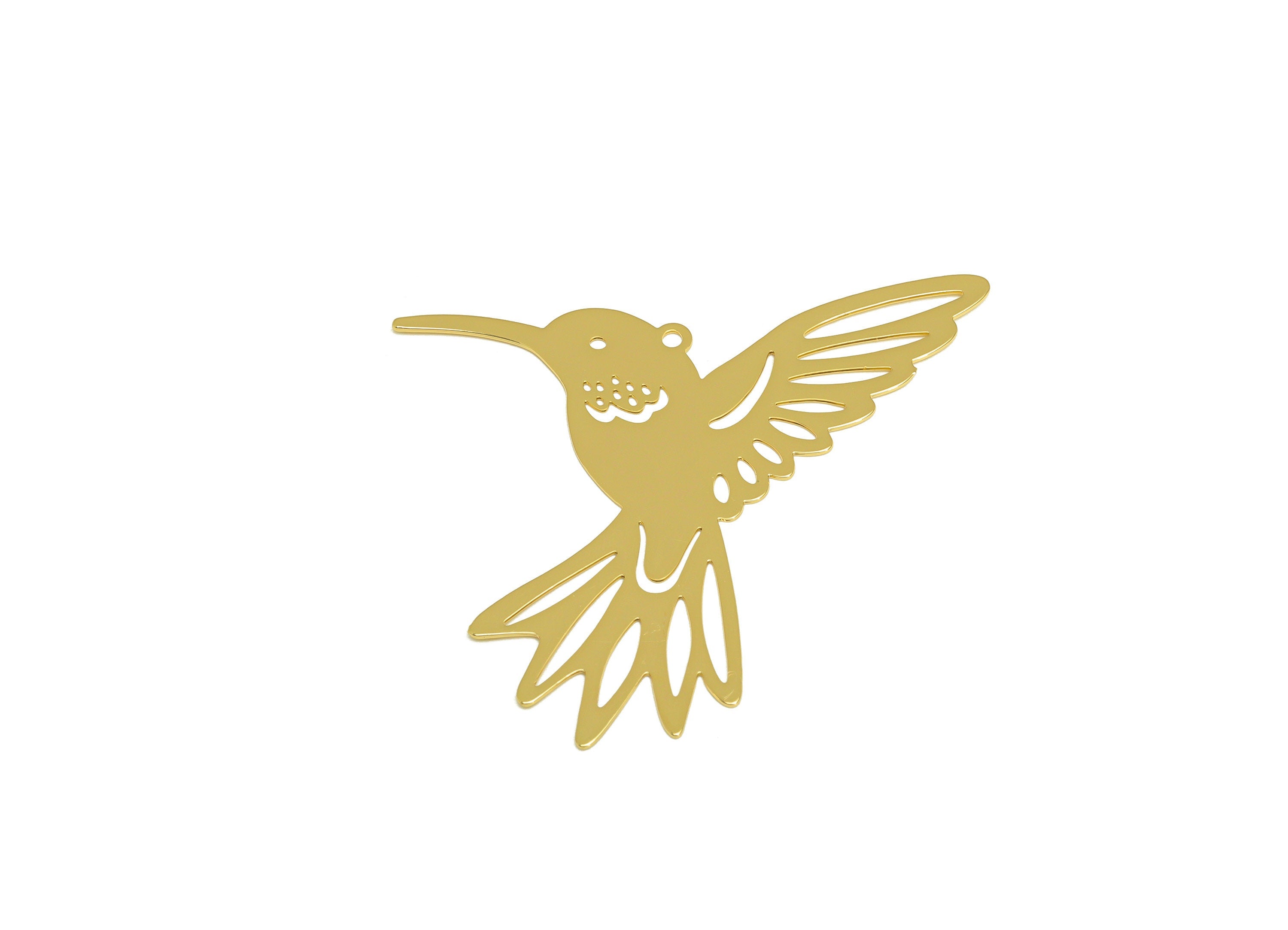 Brass Bird Earring Charm - Brass Laser Cut Bird Earring Charm - Brass Magpie Pendant - 18K Real Gold Plating - 40.28x42.9x0.4mm - RGP7154 - DOMEDBAZAAR