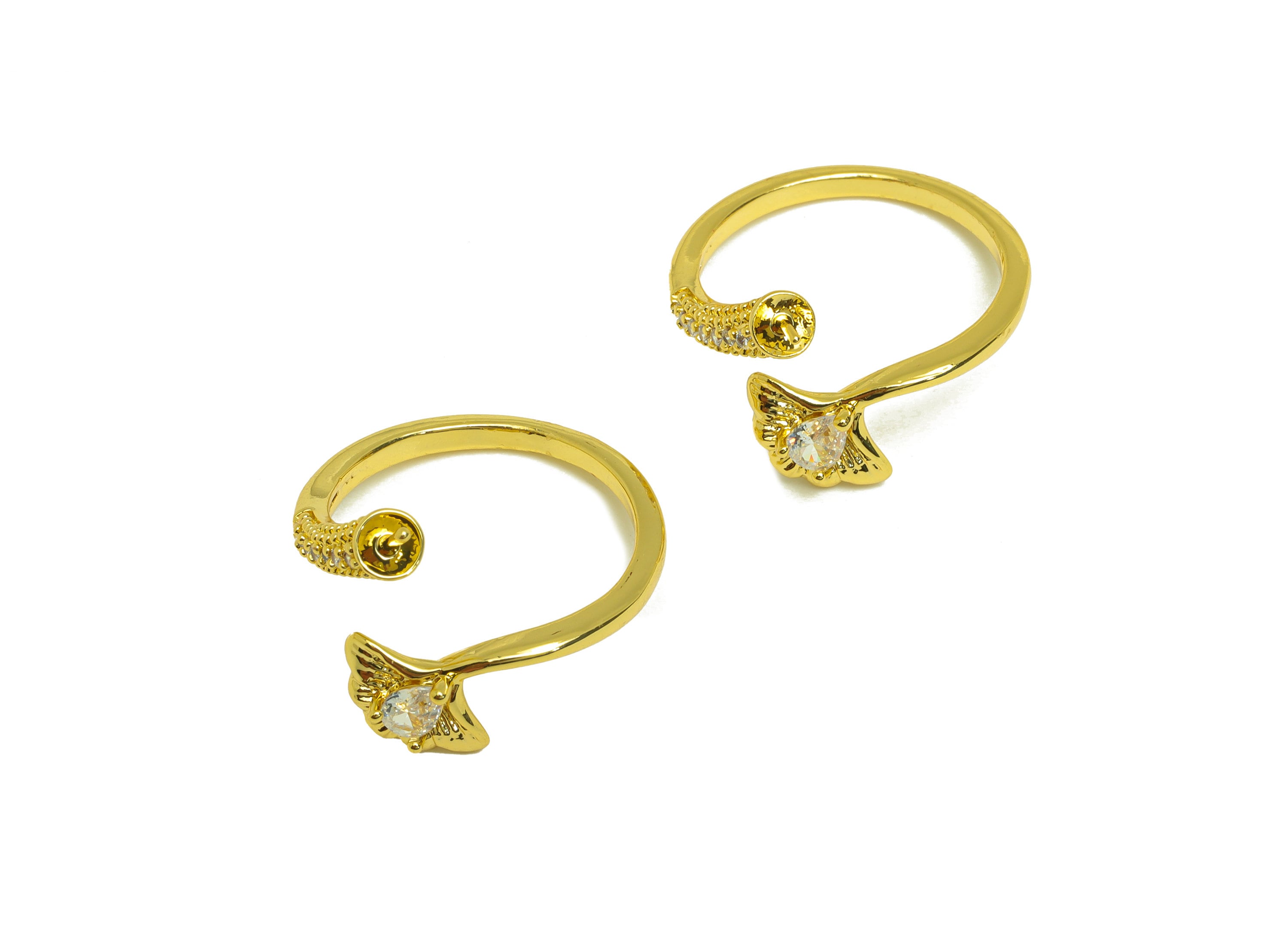 Brass Adjustable CZ Ring - Brass Lotus Leaf Ring Settings - Teardrop Zircon Rings For Pearl - 18K Real Gold Plating - 22x12.61x1mm - RGP6979 - DOMEDBAZAAR