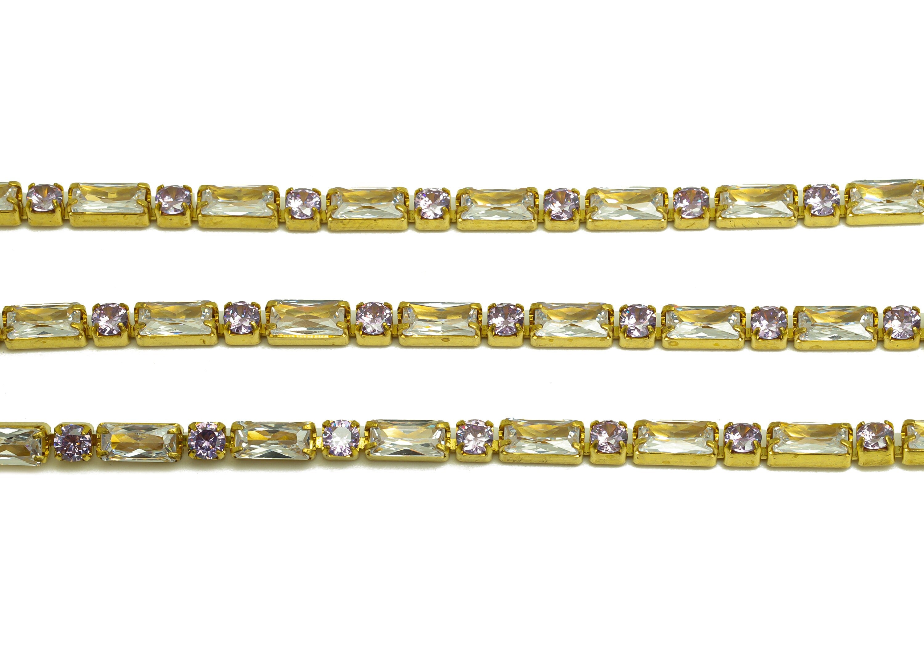 3*6mm+3mm Rectangular Zircon Chain - Raw  Brass White Purple Cubic Zircon Bracelet Chain -Brass CZ Claw Chain - 21x21x1mm - RGP6916 - DOMEDBAZAAR