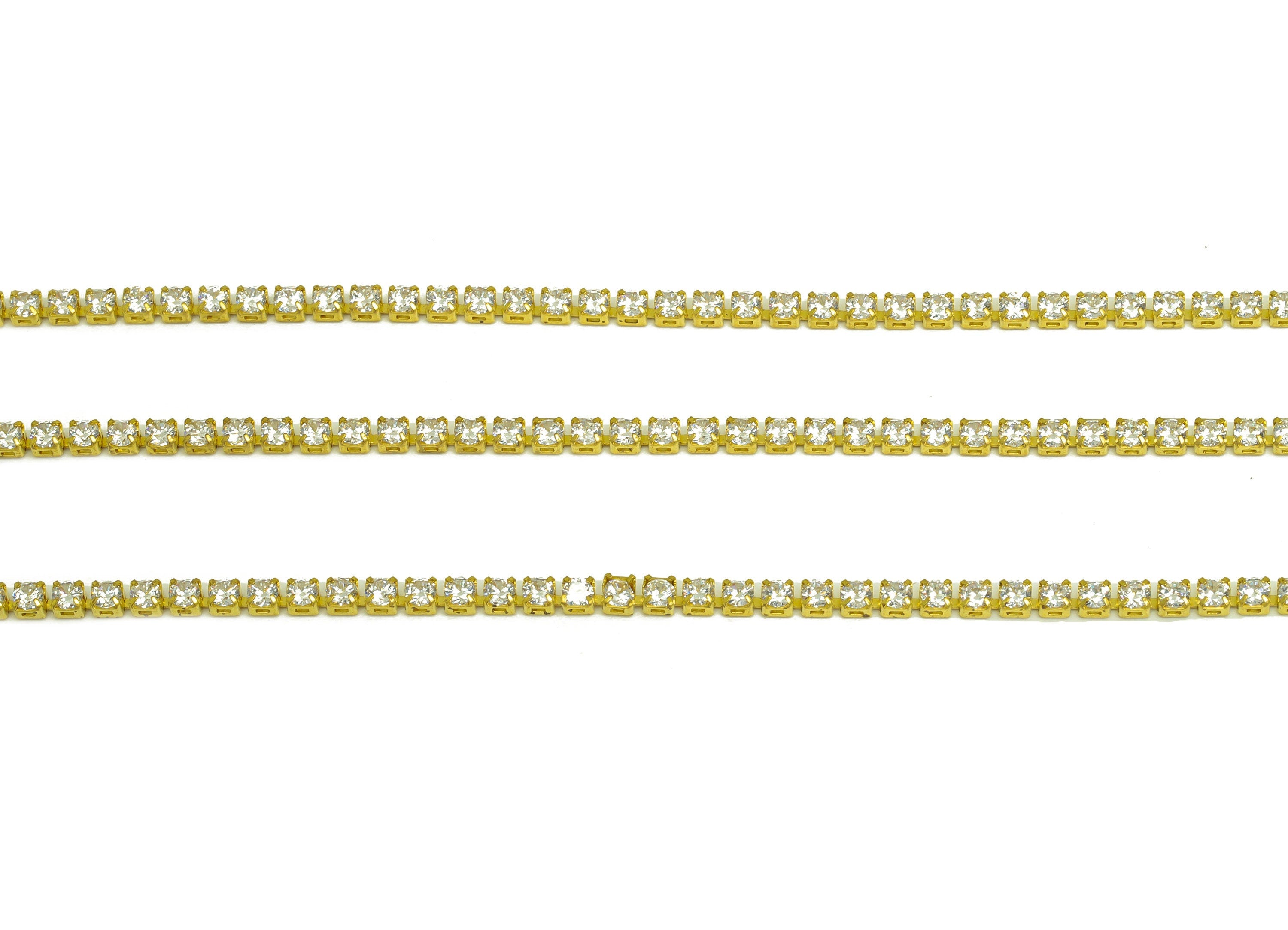2mm Round Zircon Brass Chain - Raw Brass White Cubic Zircon Bracelet Chain - Brass CZ Claw Chain - 21x21x1mm - RGP6913 - DOMEDBAZAAR