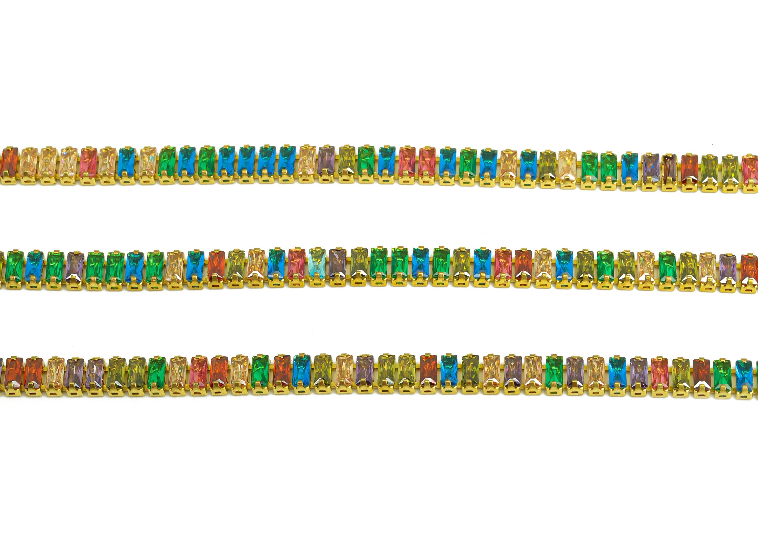 2*4mm Rectangular Zircon Brass Chain - Raw Brass Mix Color Cubic Zircon Bracelet Chain - Rainbow CZ Claw Chain - DIY Chain - 2x4mm - RGP6908 - DOMEDBAZAAR