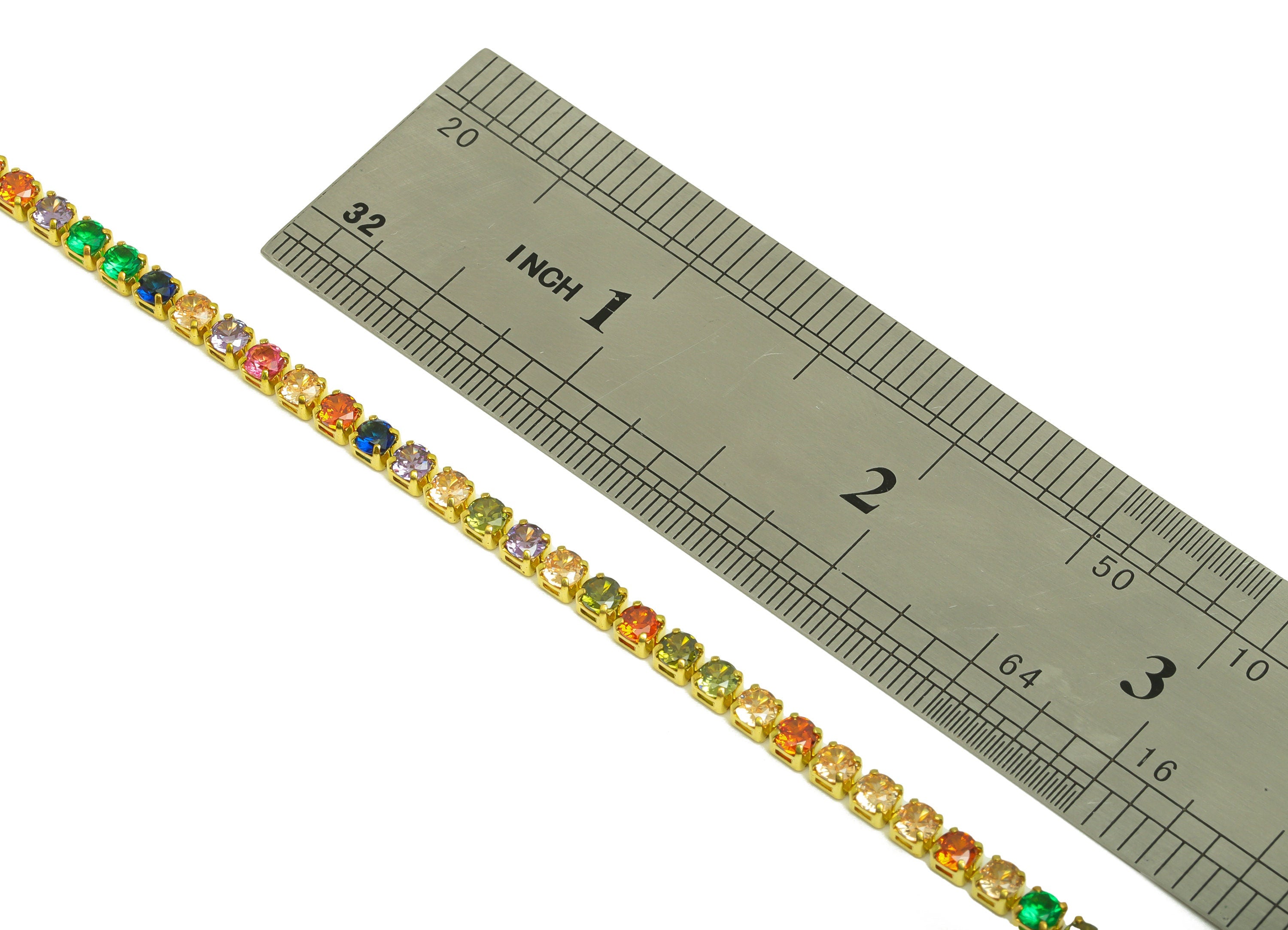 3mm Round Zircon Brass Chain - Raw Brass Mix Color Cubic Zircon Bracelet Chain - Rainbow CZ Claw Chain - DIY Chain - 3x3mm - RGP6910 - DOMEDBAZAAR