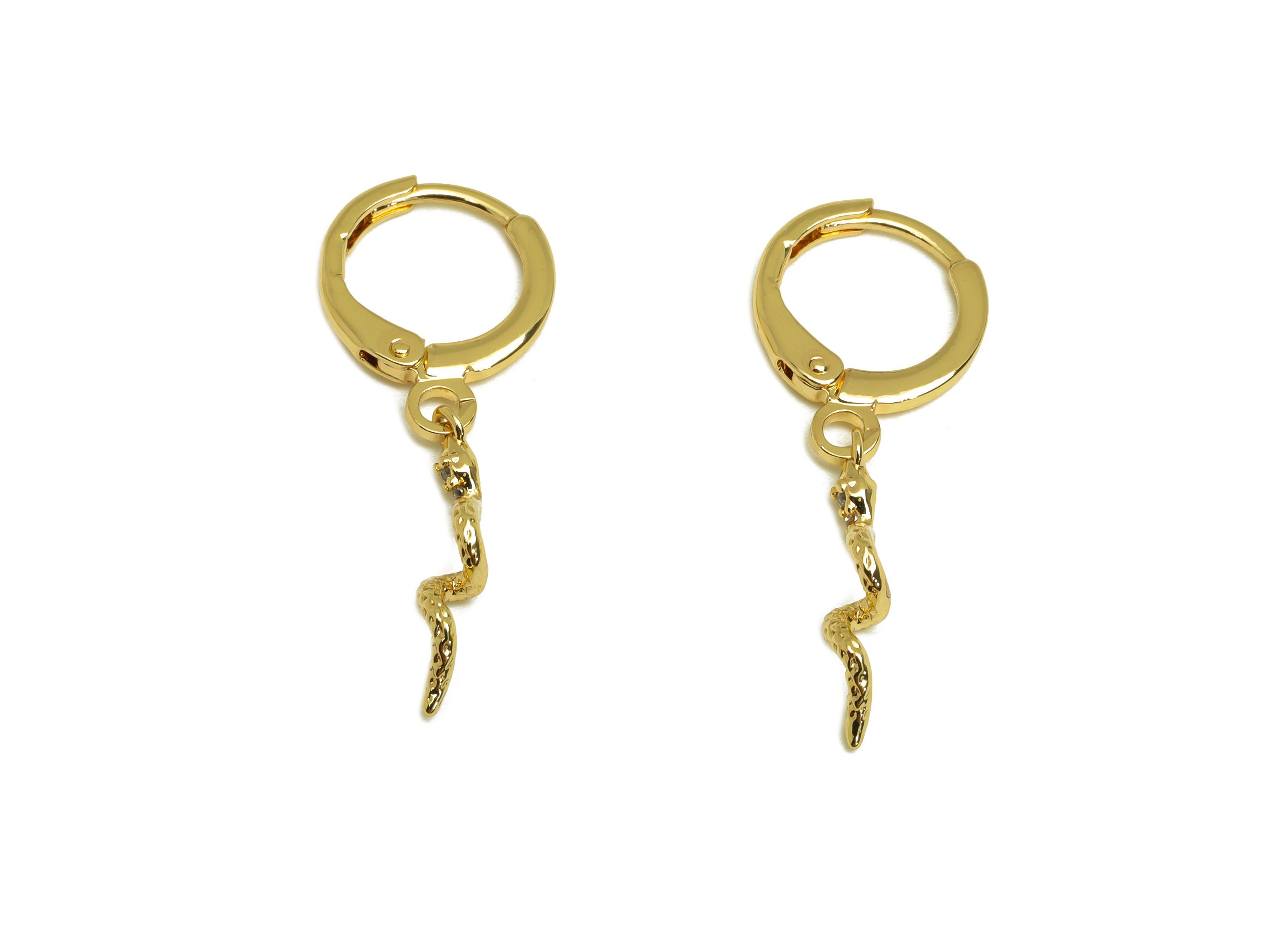 Brass CZ Hoop Earring - Brass Snake Lever Back Earring Hoop - Brass Baby Snake Hoop Earring - 18K Real Gold Plating -27.44x11x1mm- RGP6887 - DOMEDBAZAAR