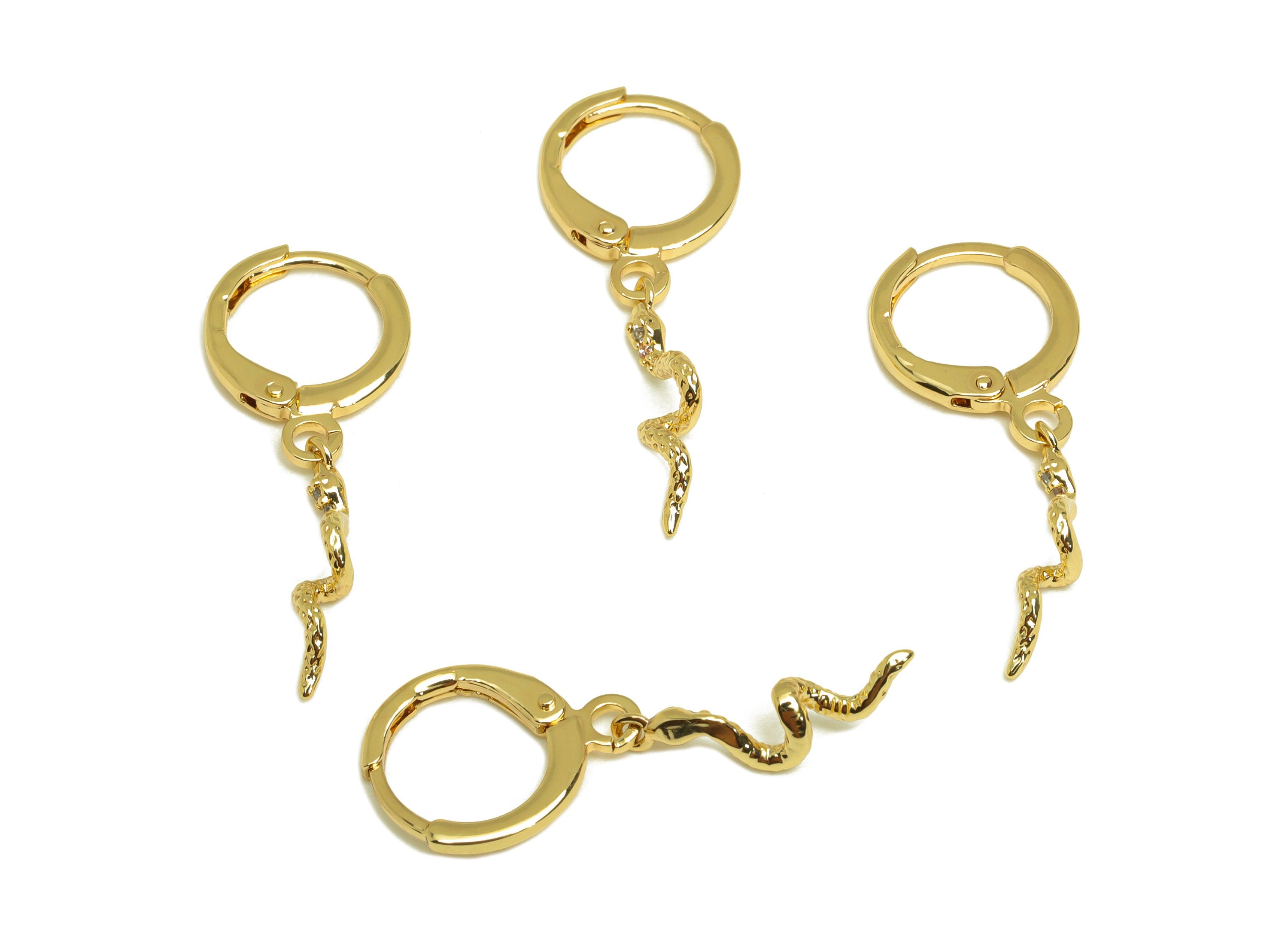 Brass CZ Hoop Earring - Brass Snake Lever Back Earring Hoop - Brass Baby Snake Hoop Earring - 18K Real Gold Plating -27.44x11x1mm- RGP6887 - DOMEDBAZAAR