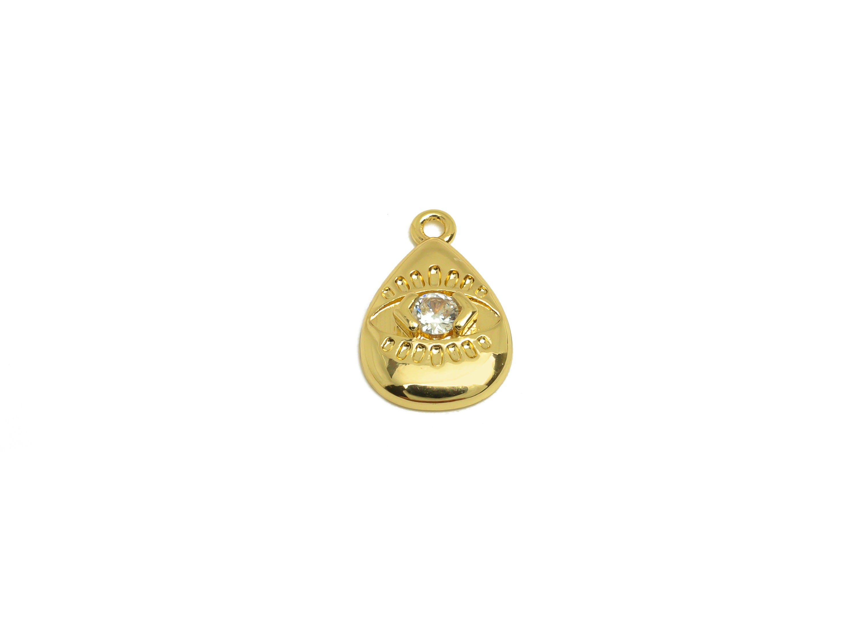 Brass Teardrop Earring Charm - Brass Cubic Zircon Earring Charm - Brass Eye Earring Charm - 18K Real Gold Plating - 14.68x9.75x2mm - RGP6869 - DOMEDBAZAAR