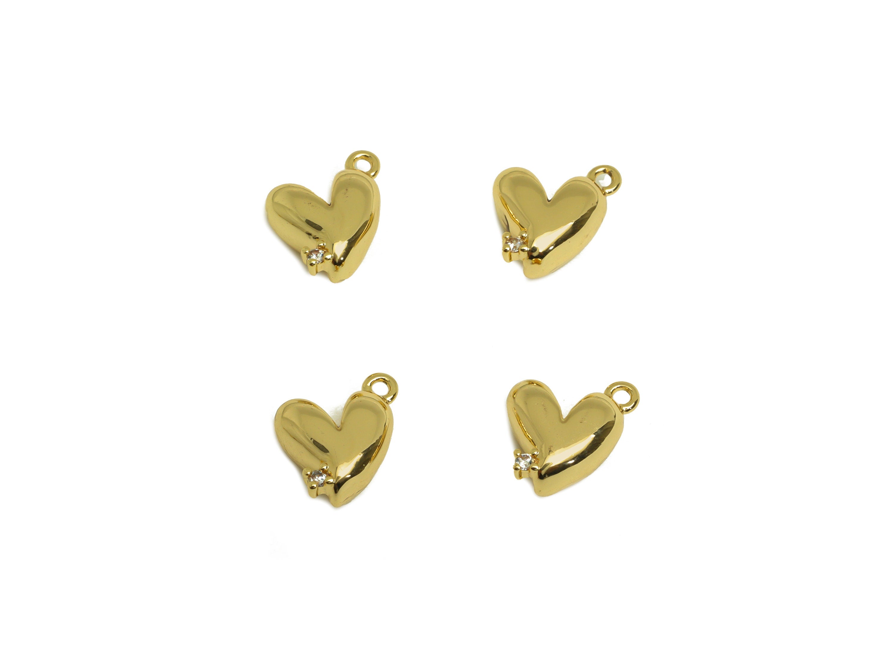 Brass Heart Earring Charm - Brass Cubic Zircon Earring Charm - Brass Solid Heart Charm - 18K Real Gold Plating - 8.61x8.3x4.35mm - RGP6853 - DOMEDBAZAAR