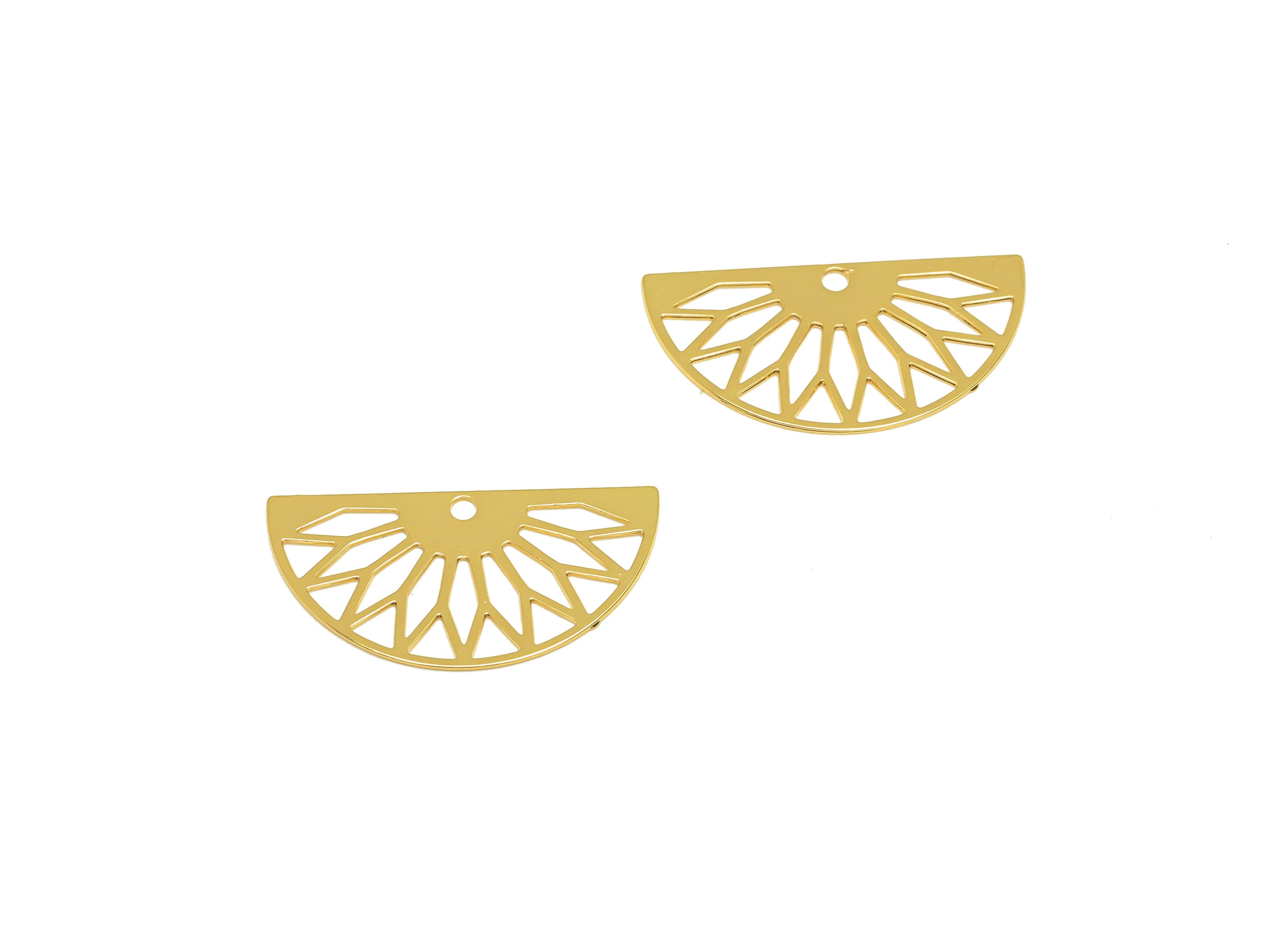 Brass Domed Earring Charm - Brass Geometry Earring Charm - Brass Diamond Pendant With Hole - 18K Real Gold Plating - 19x10x0.37mm - RGP7168 - DOMEDBAZAAR