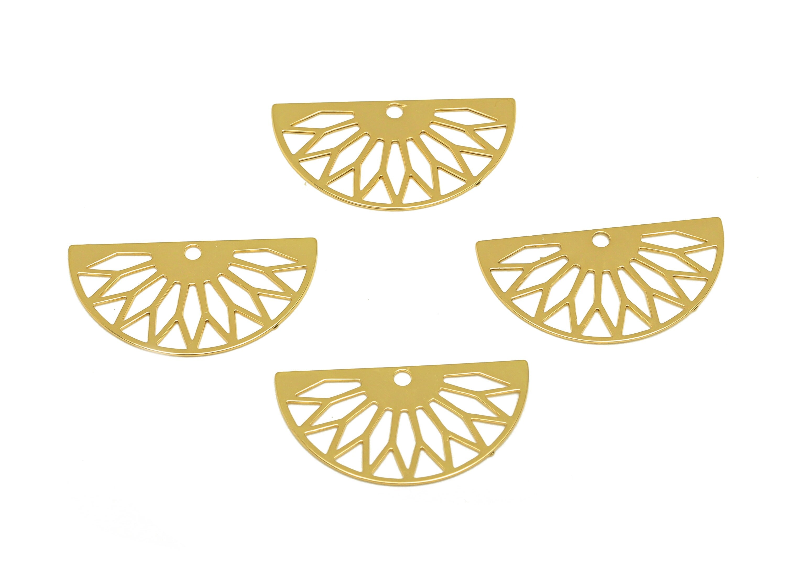 Brass Domed Earring Charm - Brass Geometry Earring Charm - Brass Diamond Pendant With Hole - 18K Real Gold Plating - 19x10x0.37mm - RGP7168 - DOMEDBAZAAR