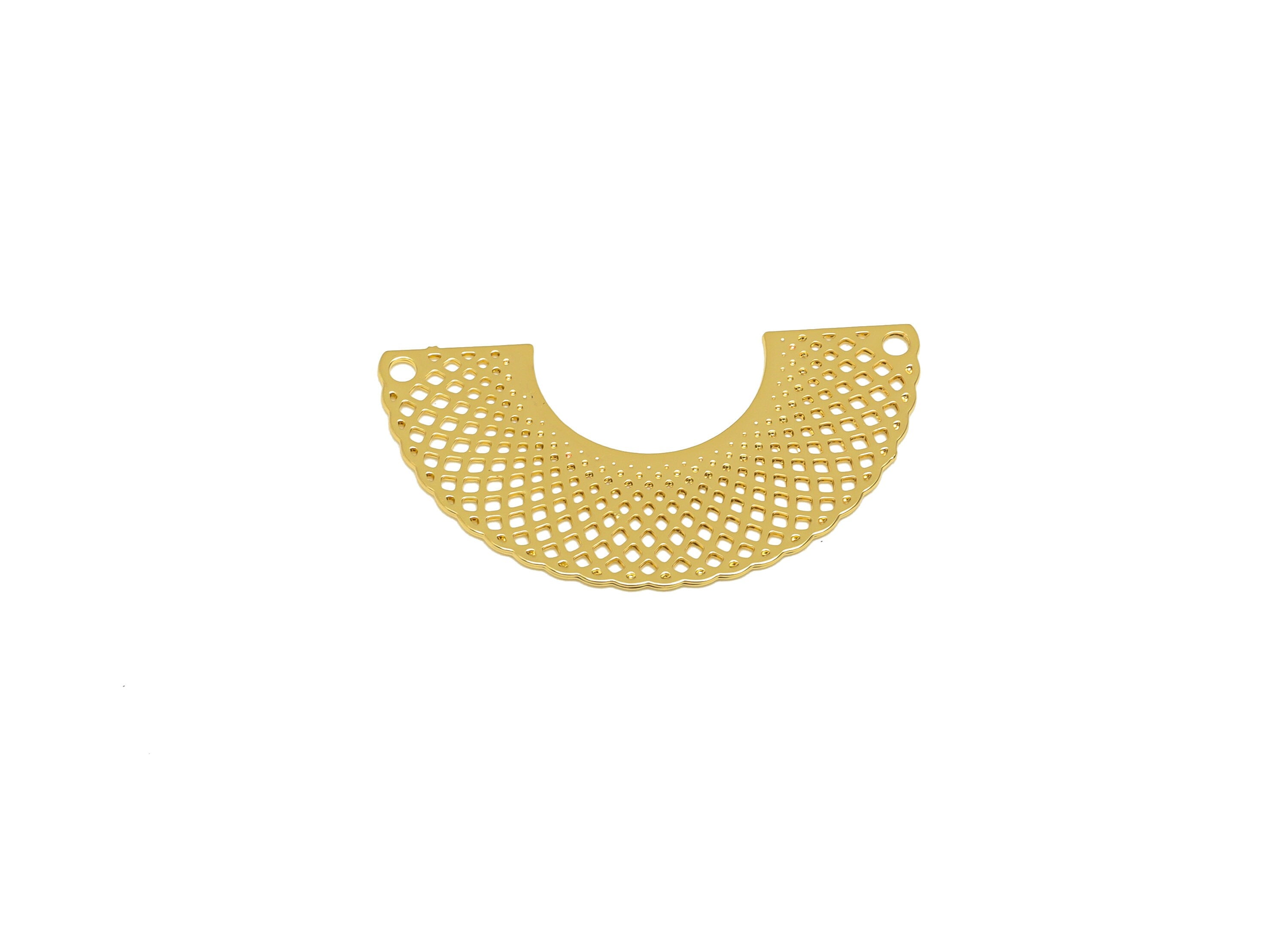 Brass Bridge Connector - Brass Geometry Earring Charm - Brass Hollow Bridge Earring Charm - 18K Real Gold Plating - 25x13x0.37mm - RGP7178 - DOMEDBAZAAR