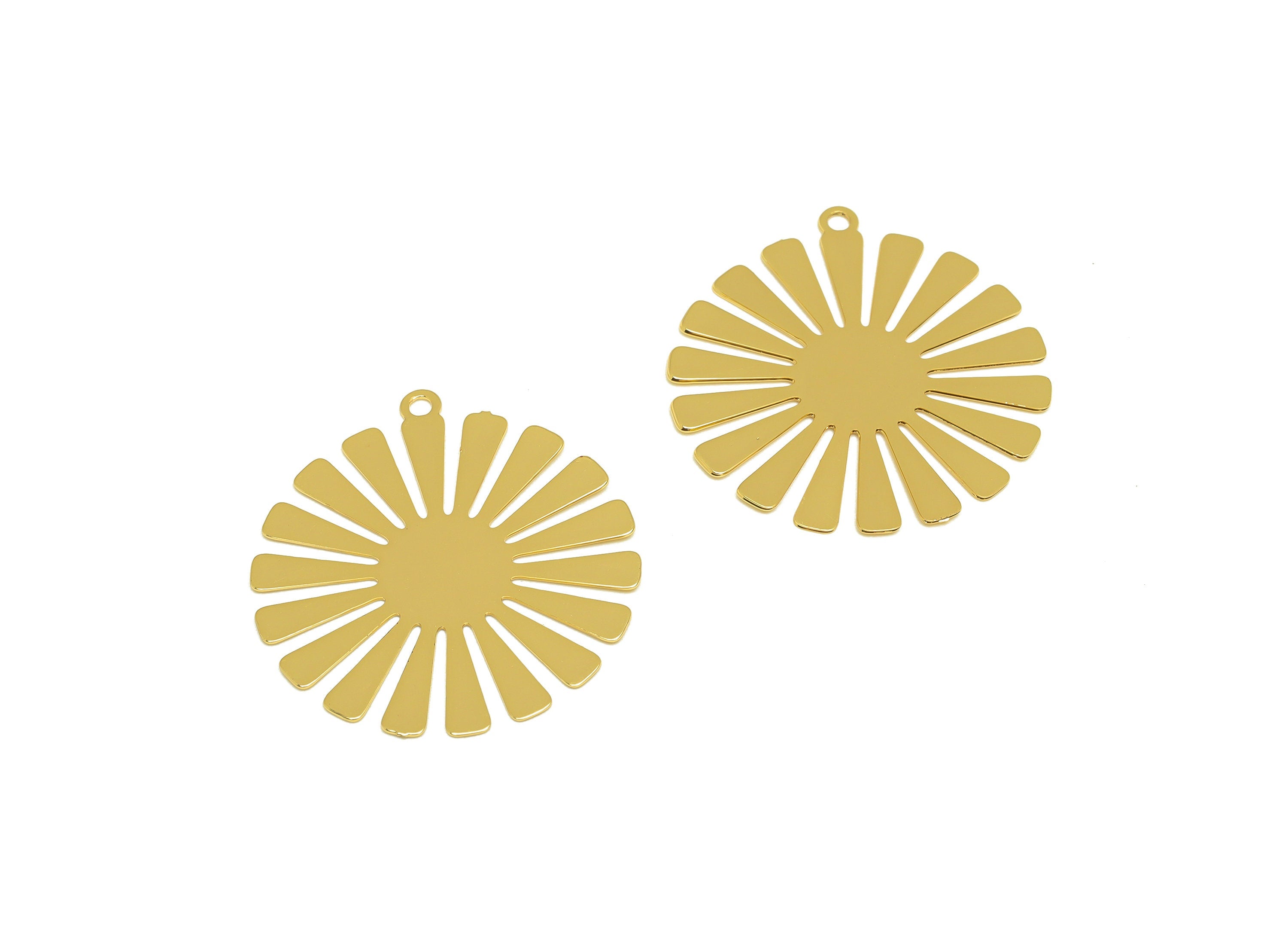Brass Flower Earring Charm - Brass Round Earring Charm - Brass Circle Pendant - 18K Real Gold Plating - 27.2x25.32x0.44m - RGP7162 - DOMEDBAZAAR