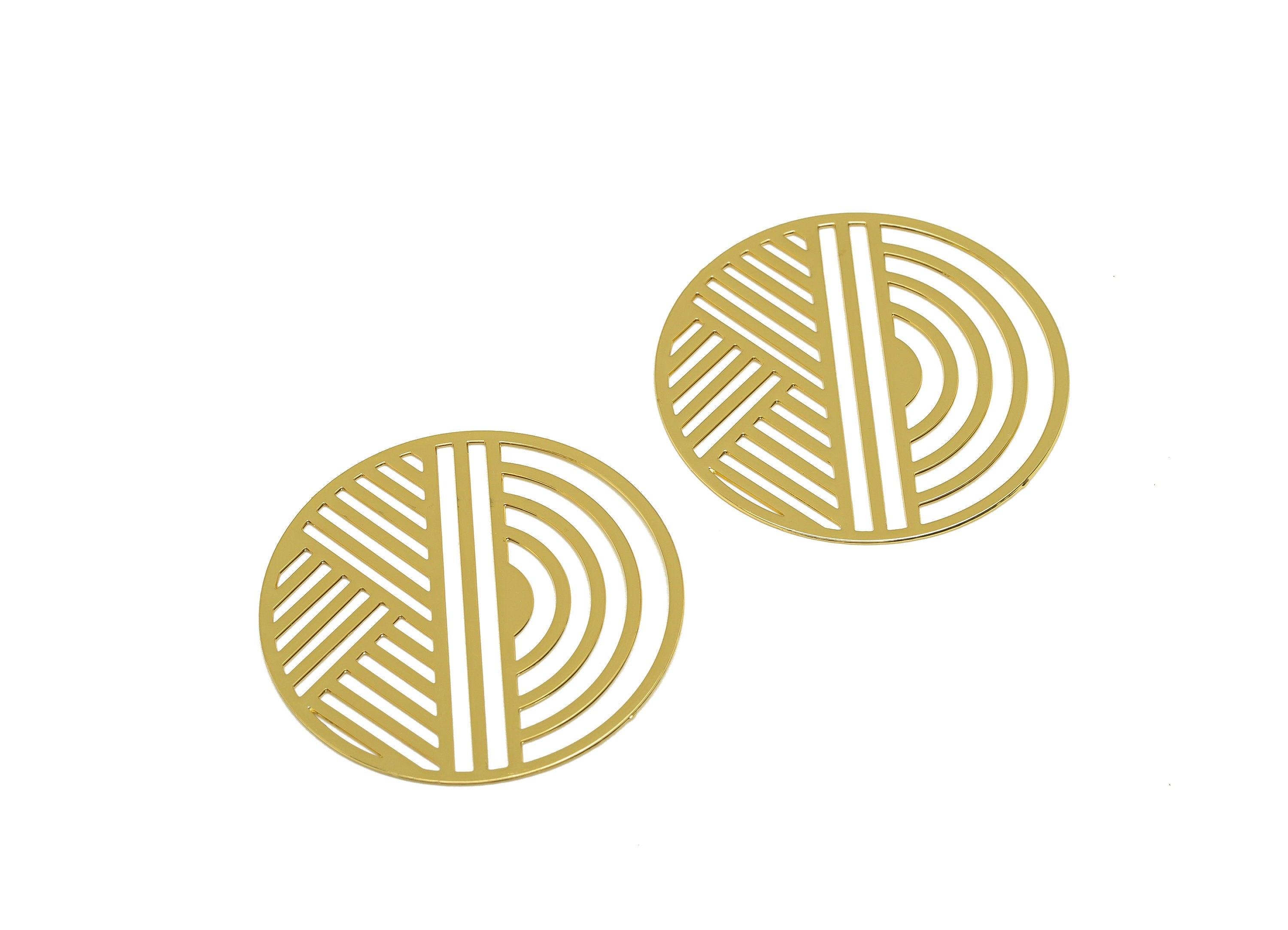 Brass Round Earring Charm - Brass Geometry Earring Charm - Brass Hollow Geometry Charm - 18K Real Gold Plating - 30x30x0.36mm - RGP7166 - DOMEDBAZAAR