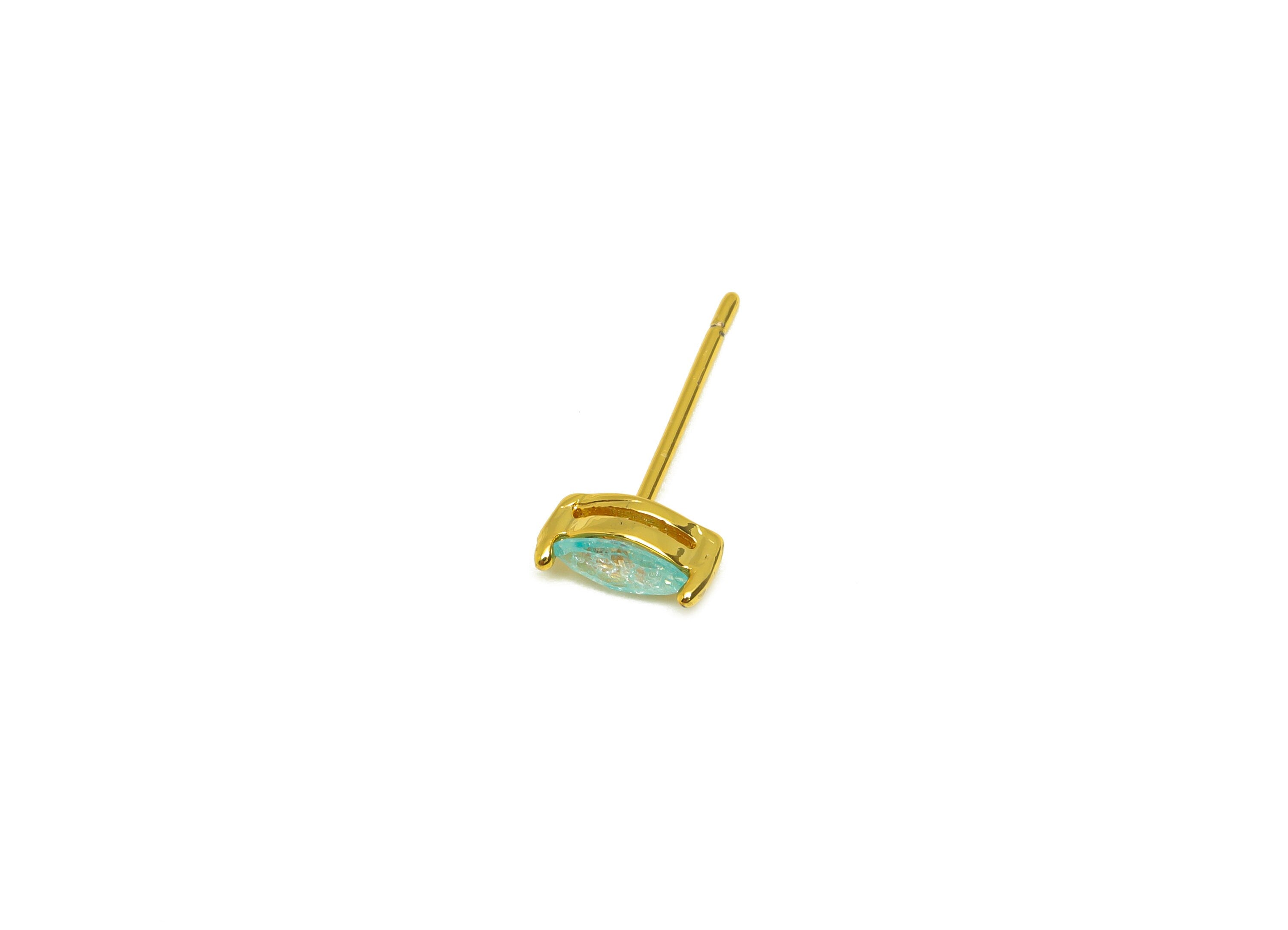 Brass Marquise Earring Stud - Brass Crystal Blue Zircon Earring Post - Geometry Earring Post - 18K Real Gold Plating - 15x7x0.6mm -RGP7180E - DOMEDBAZAAR