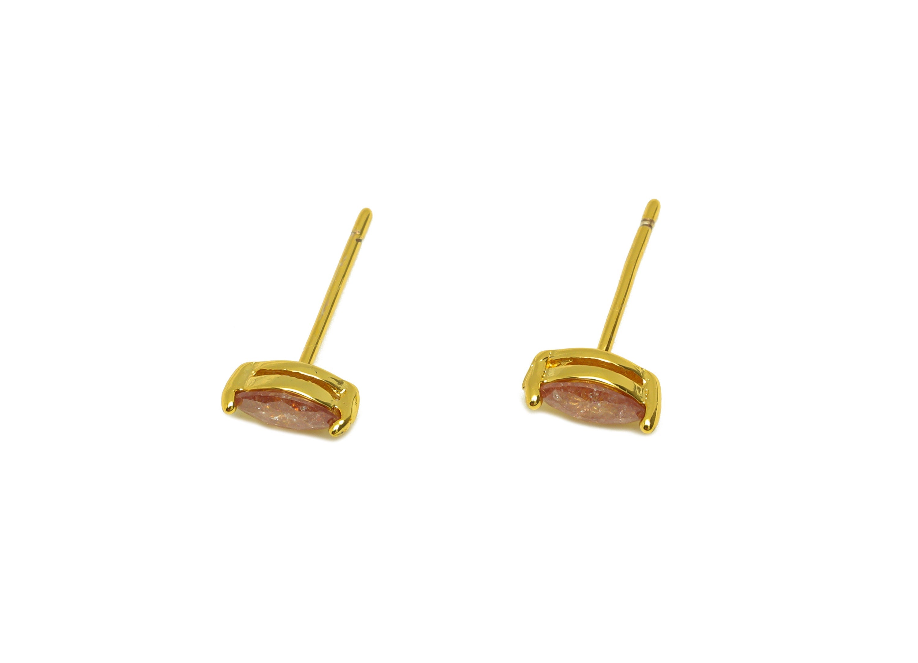 Brass Marquise Earring Stud - Brass Crystal Purple Zircon Earring Post - Geometry Earring Post - 18K Real Gold Plating - 15x7x0.6mm-RGP7180G - DOMEDBAZAAR