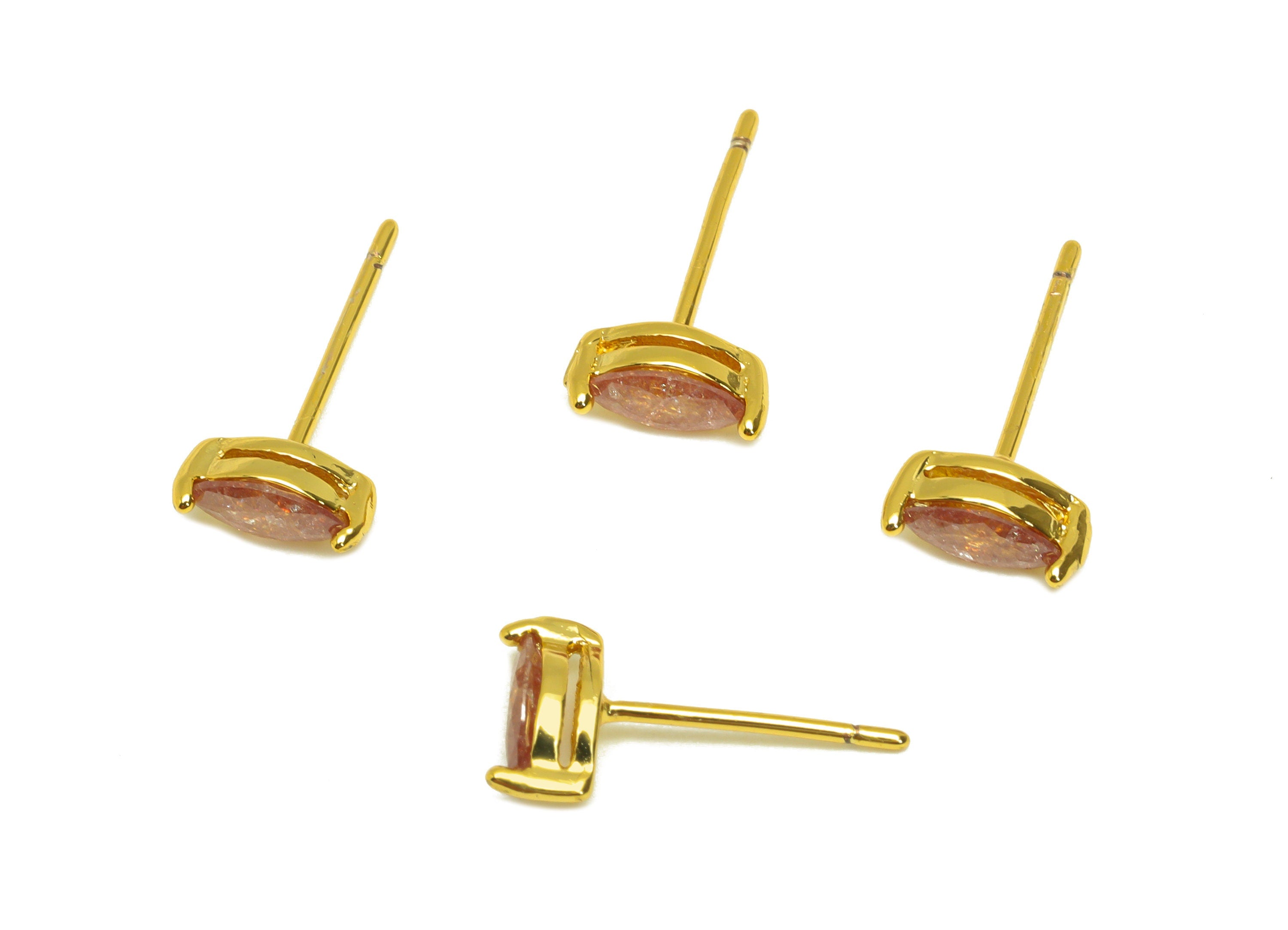 Brass Marquise Earring Stud - Brass Crystal Purple Zircon Earring Post - Geometry Earring Post - 18K Real Gold Plating - 15x7x0.6mm-RGP7180G - DOMEDBAZAAR