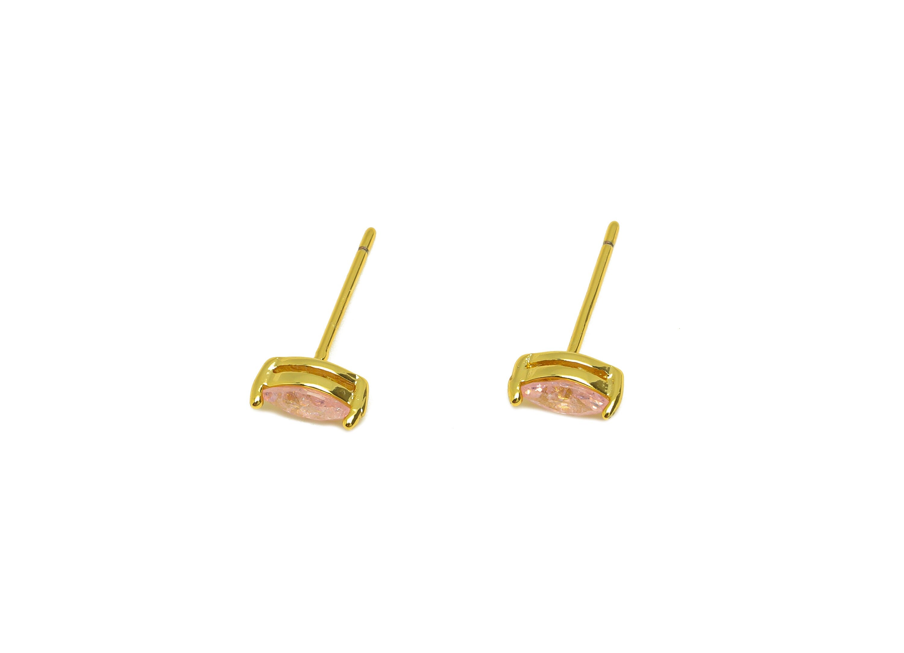 Brass Marquise Earring Stud - Brass Crystal Pink Zircon Earring Post - Geometry Earring Post - 18K Real Gold Plating - 15x7x0.6mm-RGP7180C - DOMEDBAZAAR
