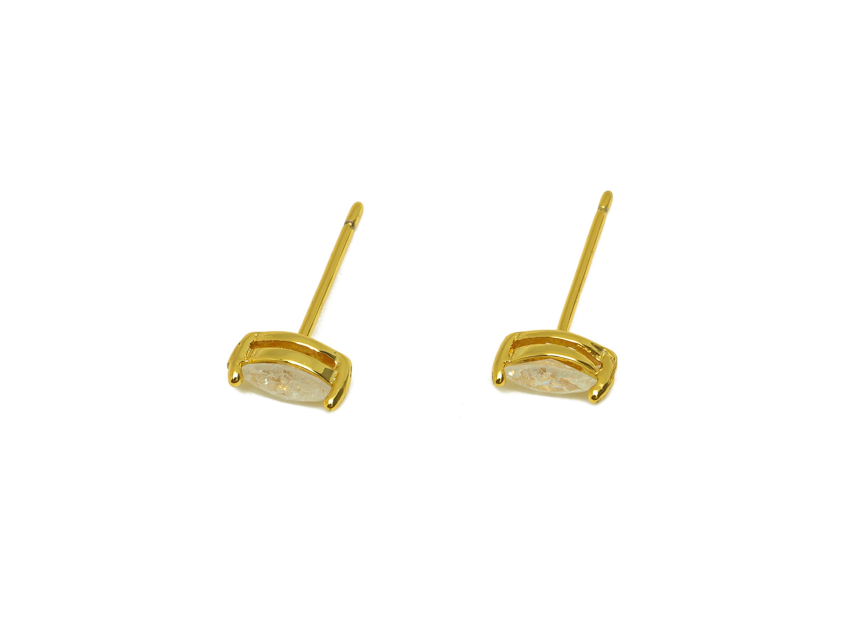 Brass Marquise Earring Stud - Brass White Cubic Zircon Earring Post - Geometry Earring Post - 18K Real Gold Plating - 15x7x0.6mm - RGP7180B - DOMEDBAZAAR