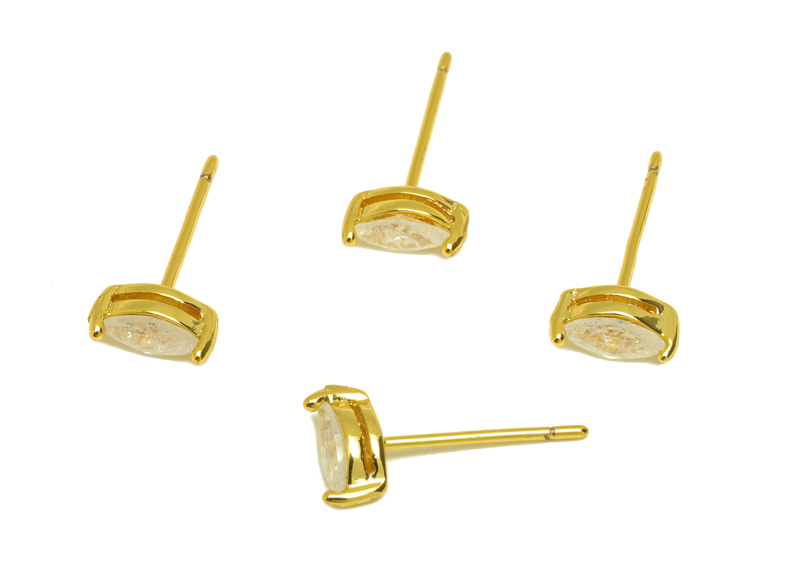 Brass Marquise Earring Stud - Brass White Cubic Zircon Earring Post - Geometry Earring Post - 18K Real Gold Plating - 15x7x0.6mm - RGP7180B - DOMEDBAZAAR