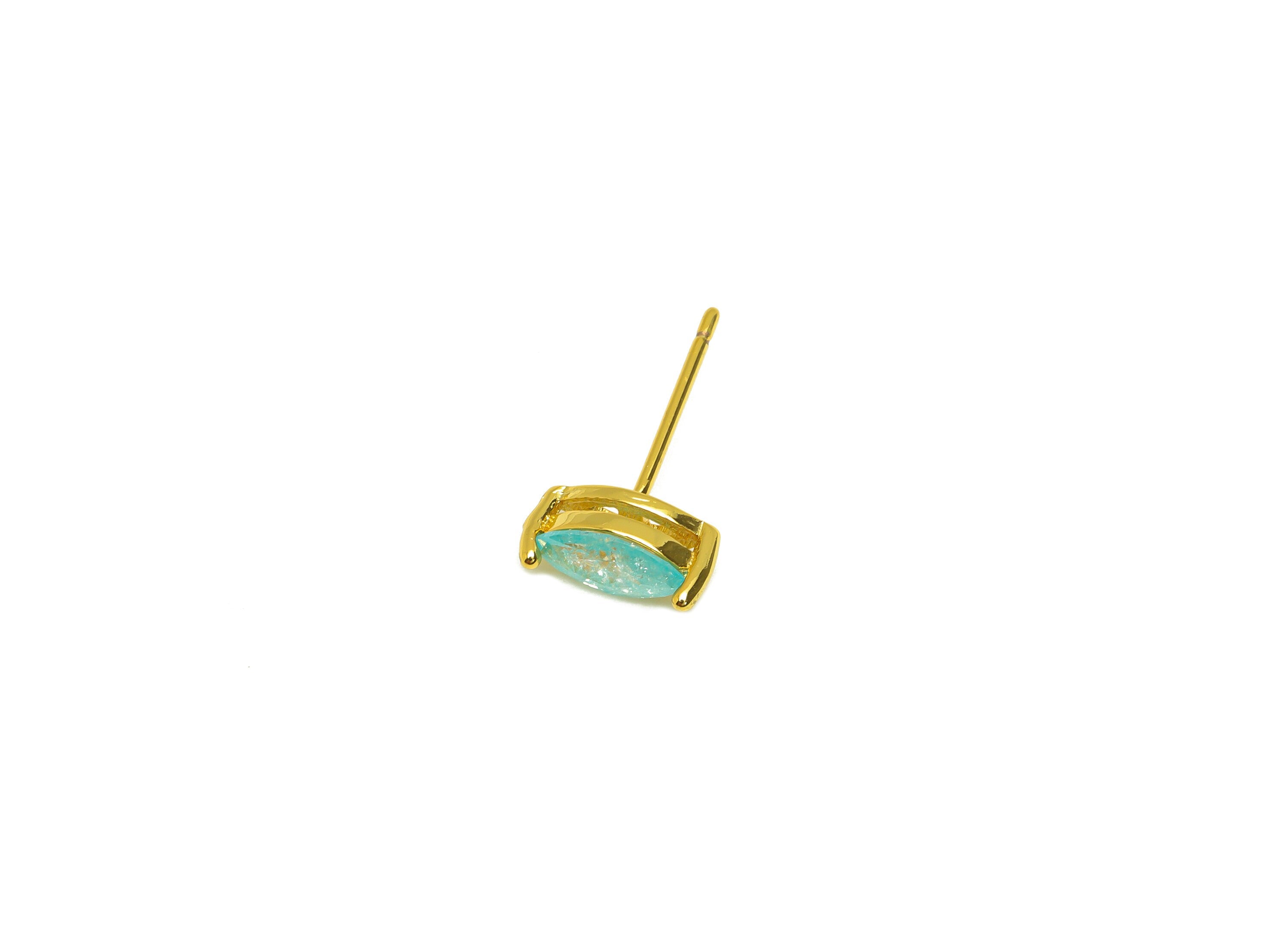 Brass Marquise CZ Earring Stud - Brass Blue Cubic Zircon Earring Post - Geometry Earring Post - 18K Real Gold Plating - 16x9x0.76mm-RGP7181C - DOMEDBAZAAR