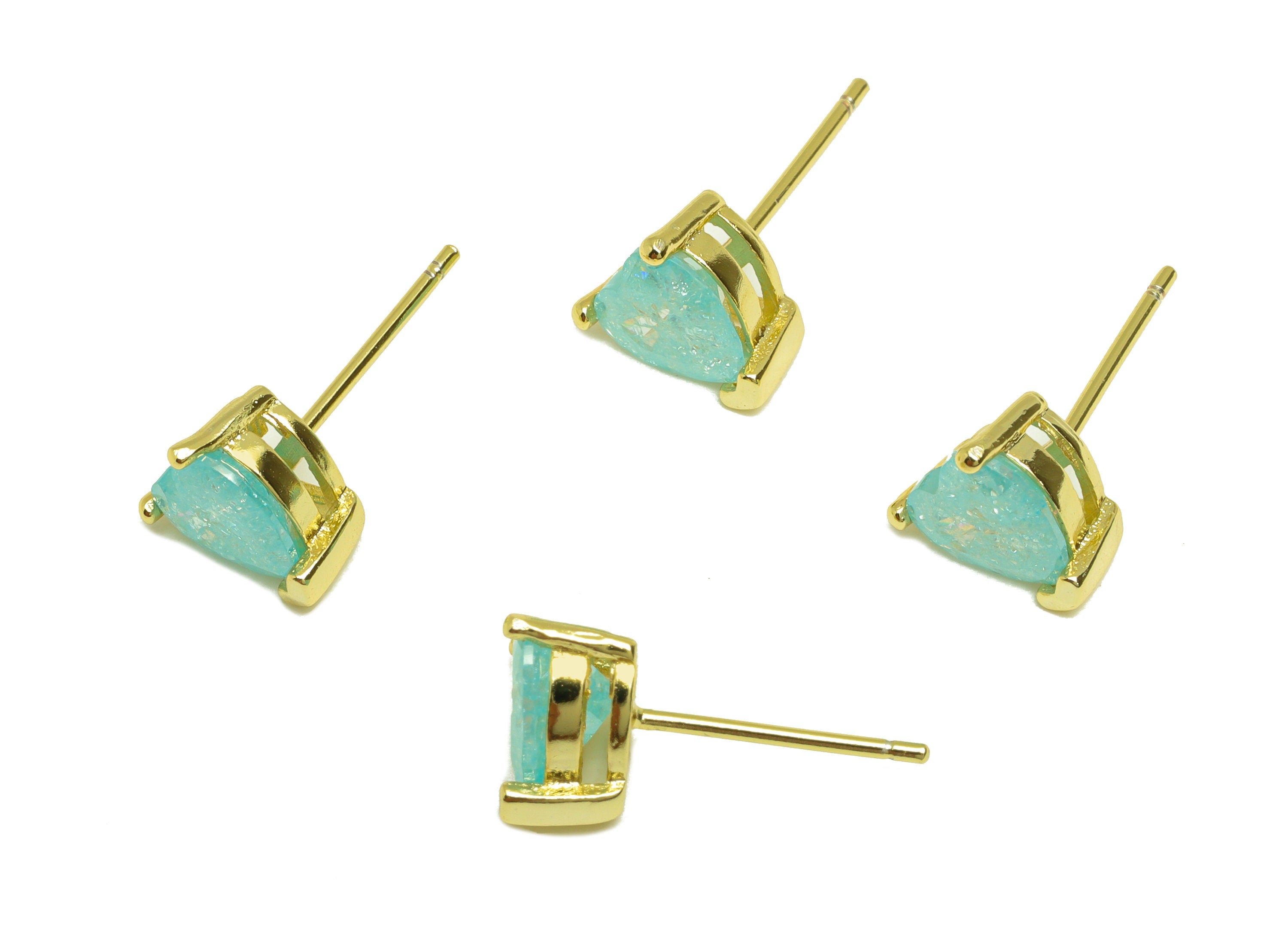 Brass Heart CZ Earring Stud - Brass Blue Cubic Zircon Earring Post - Geometry Earring Post - 18K Real Gold Plating - 17x7x0.73mm - RGP7182A - DOMEDBAZAAR