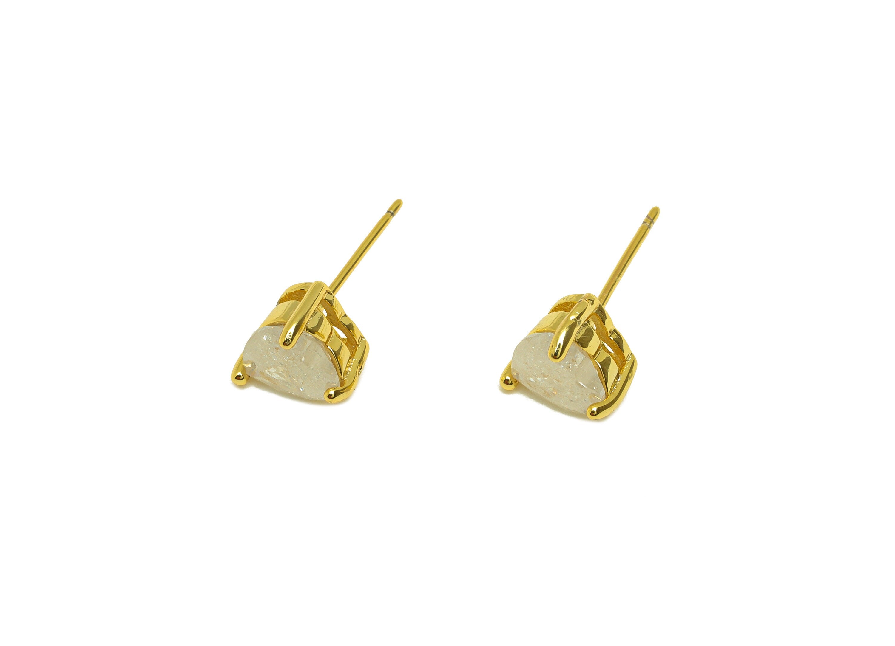 Brass Heart CZ Earring Stud - Brass White Cubic Zircon Earring Post - Geometry Earring Post - 18K Real Gold Plating - 17x7x0.73mm - RGP7182B - DOMEDBAZAAR