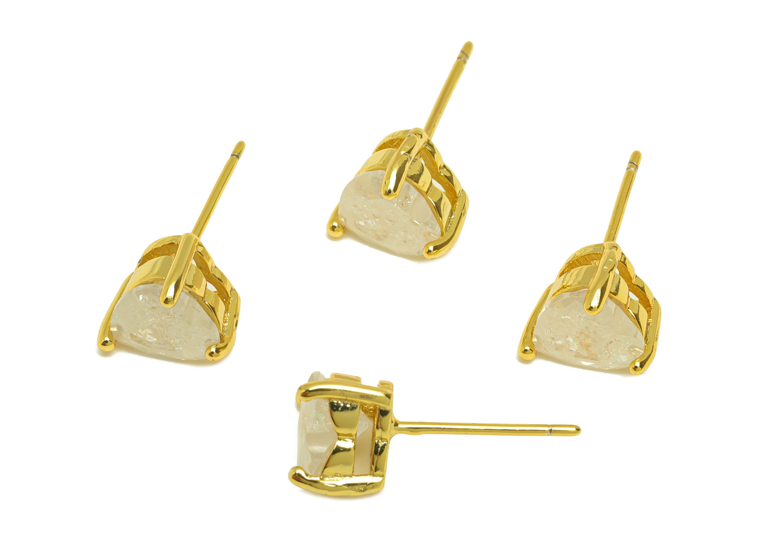 Brass Heart CZ Earring Stud - Brass White Cubic Zircon Earring Post - Geometry Earring Post - 18K Real Gold Plating - 17x7x0.73mm - RGP7182B - DOMEDBAZAAR