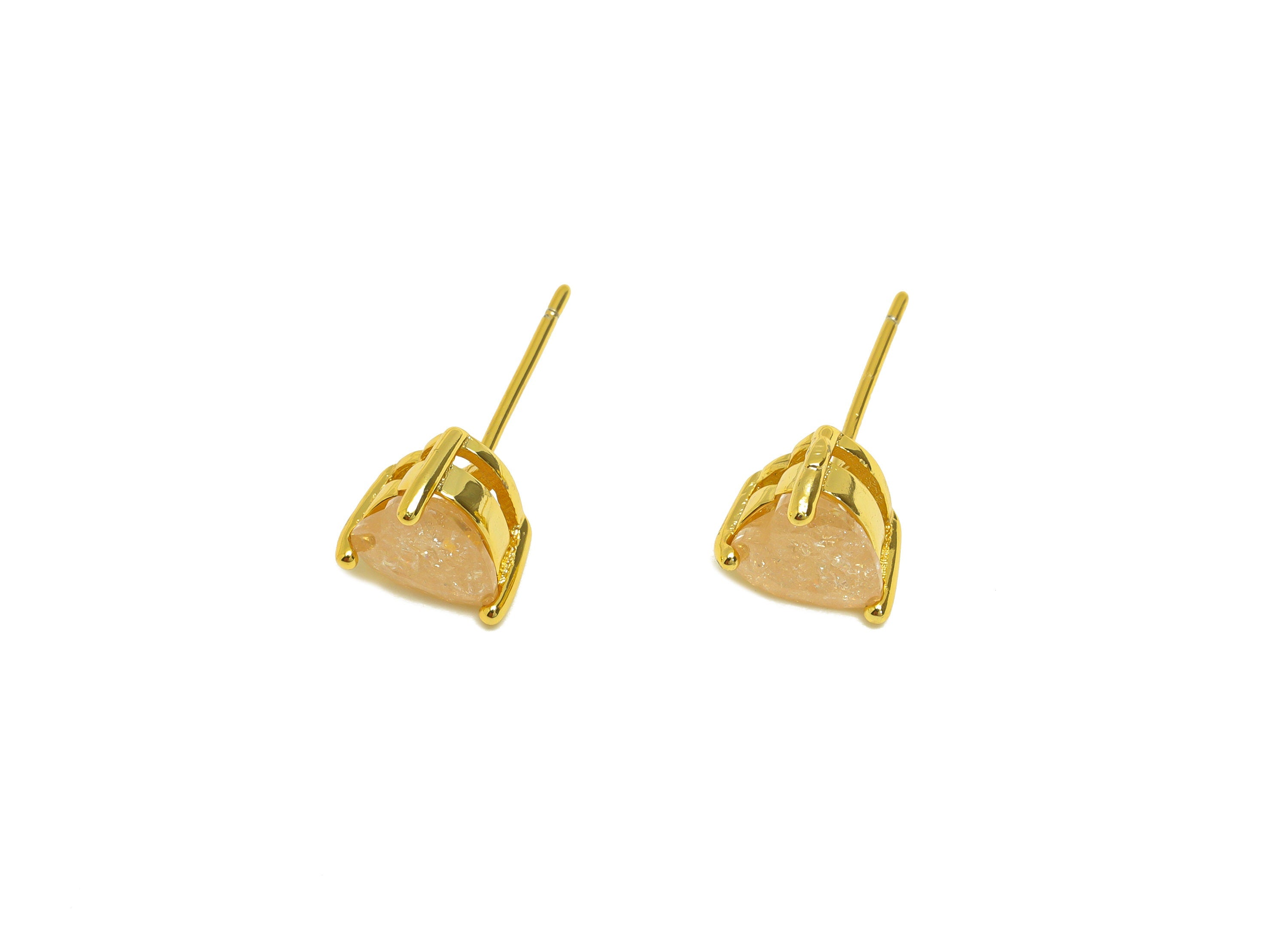 Brass Heart CZ Earring Stud - Brass Rose Gold Cubic Zircon Earring Post - Geometry Earring Post - 18K Real Gold Plating - 17x7x1mm -RGP7182C - DOMEDBAZAAR