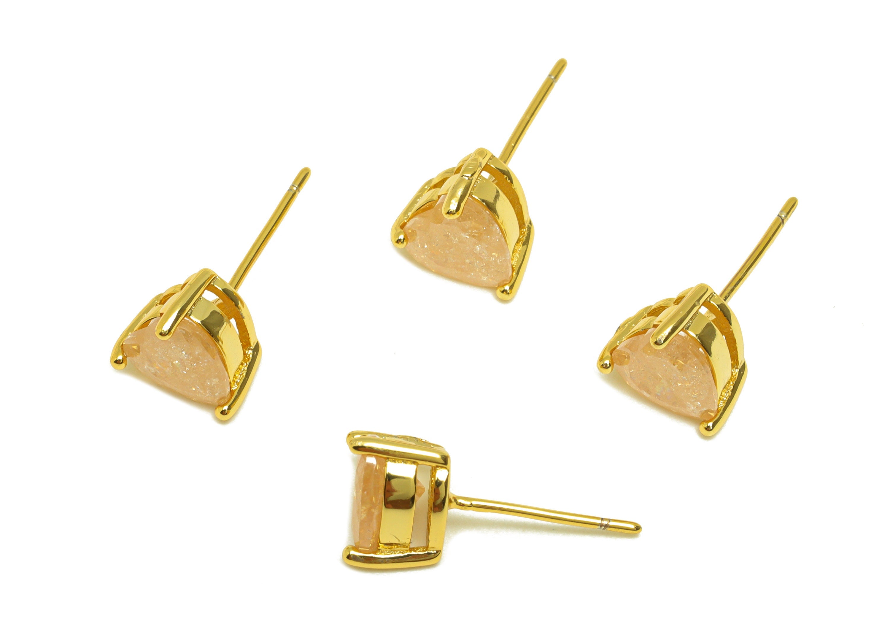 Brass Heart CZ Earring Stud - Brass Rose Gold Cubic Zircon Earring Post - Geometry Earring Post - 18K Real Gold Plating - 17x7x1mm -RGP7182C - DOMEDBAZAAR