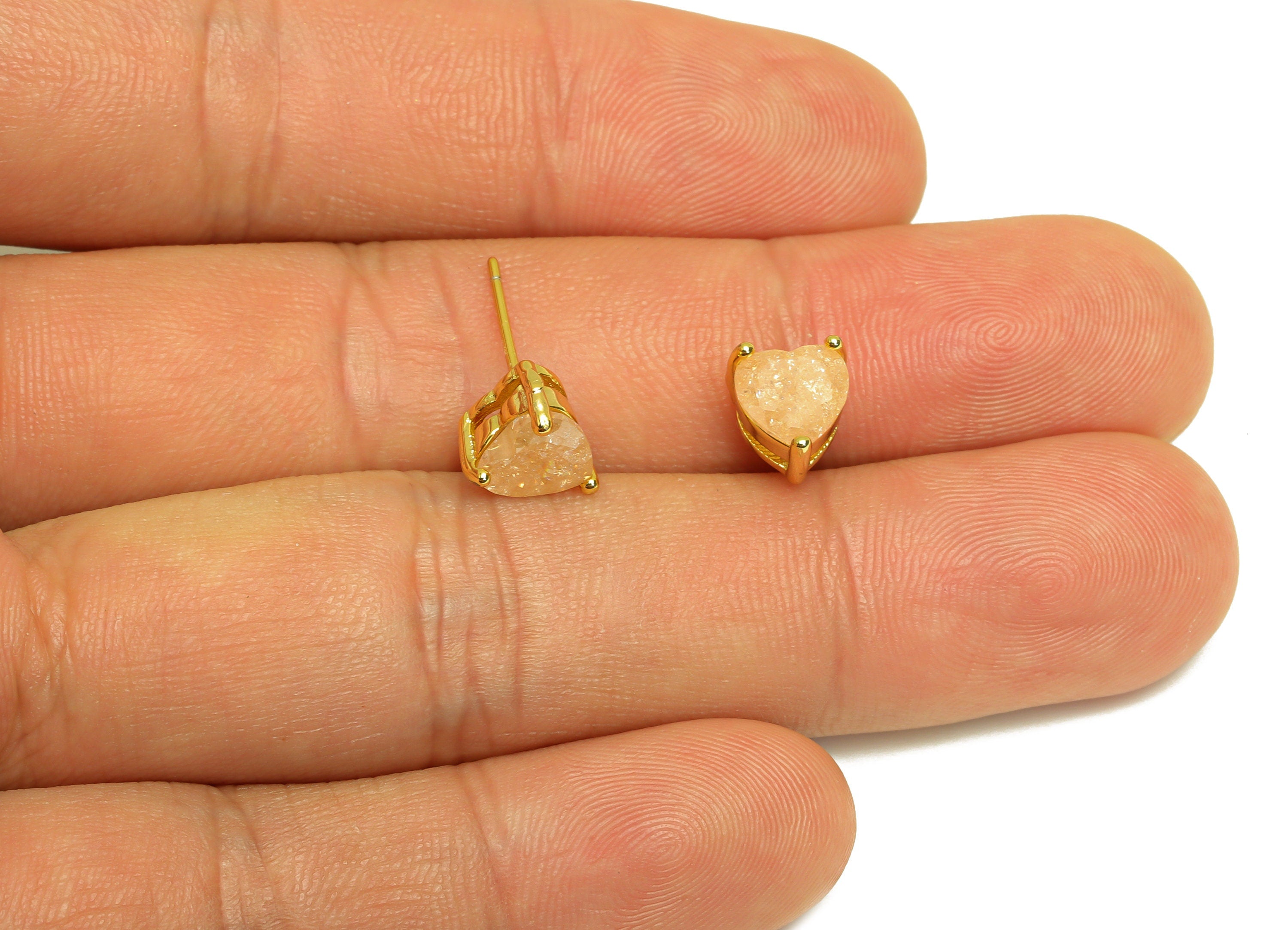 Brass Heart CZ Earring Stud - Brass Rose Gold Cubic Zircon Earring Post - Geometry Earring Post - 18K Real Gold Plating - 17x7x1mm -RGP7182C - DOMEDBAZAAR