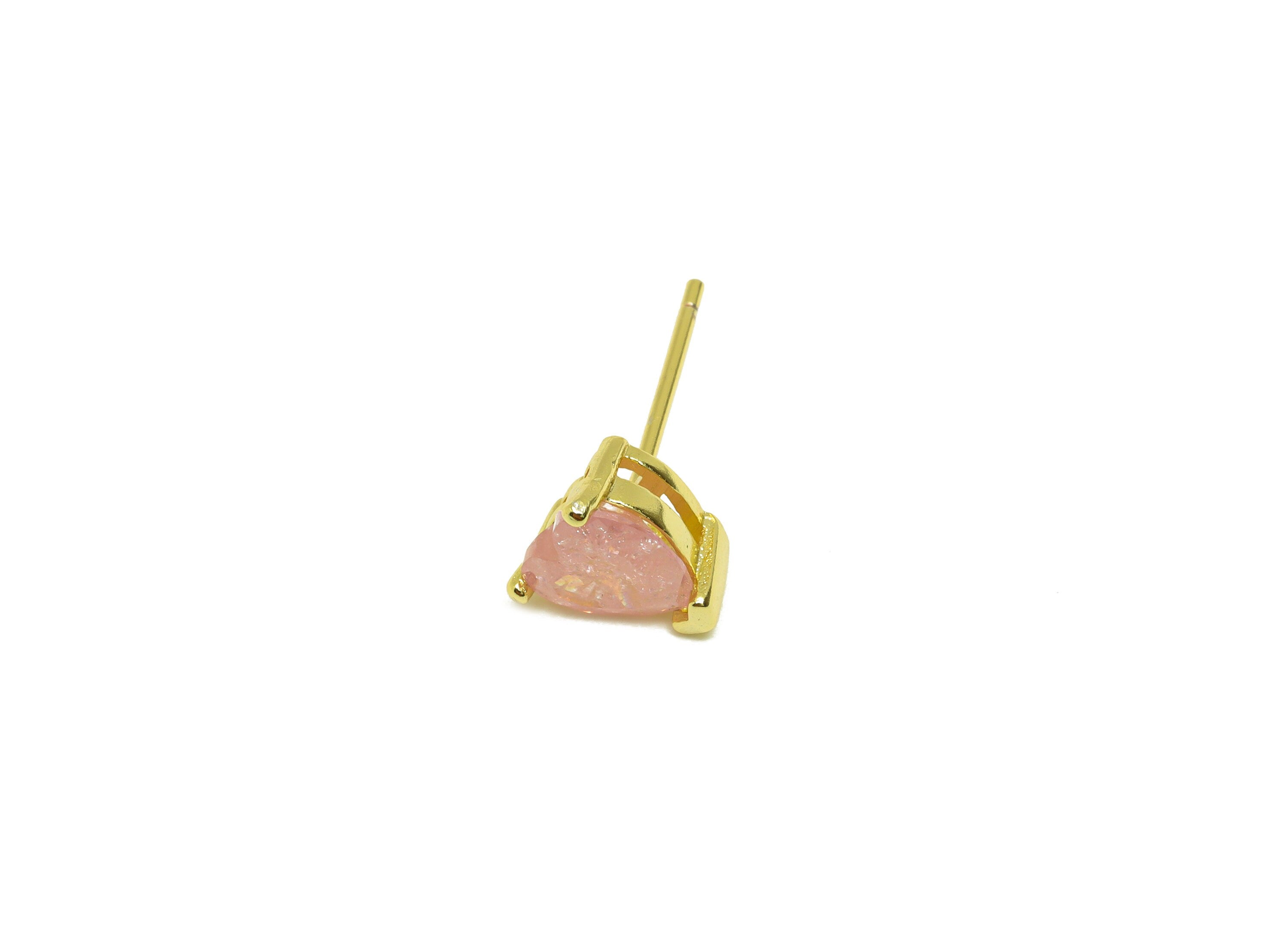 Brass Heart CZ Earring Stud - Brass Pink Cubic Zircon Earring Post - Geometry Earring Post - 18K Real Gold Plating - 17x7x0.73mm - RGP7182D - DOMEDBAZAAR