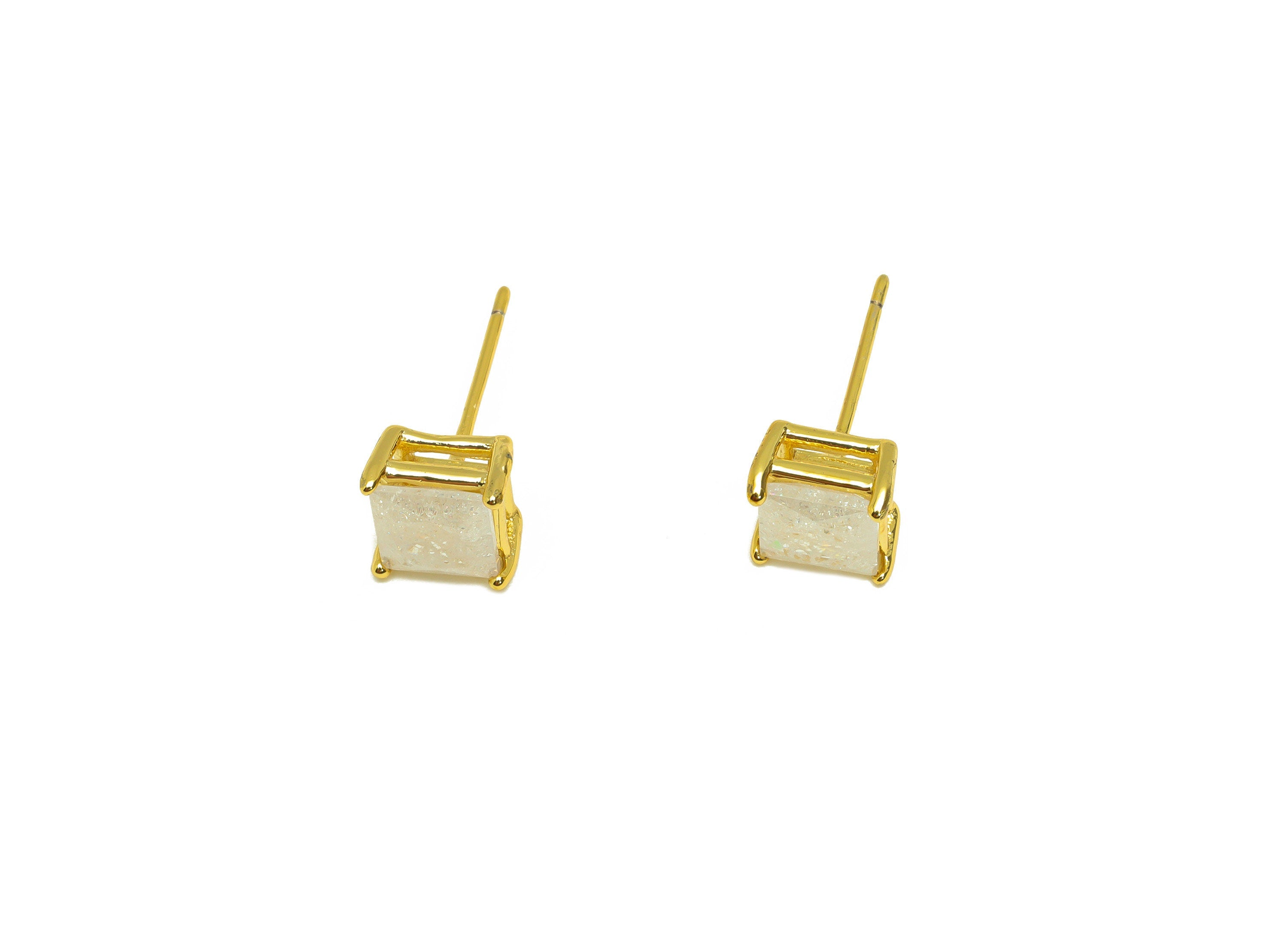Brass Square CZ Earring Stud - Brass White Cubic Zircon Earring Post - Geometry Earring Post - 18K Real Gold Plating - 16x7x0.72mm -RGP7184B - DOMEDBAZAAR