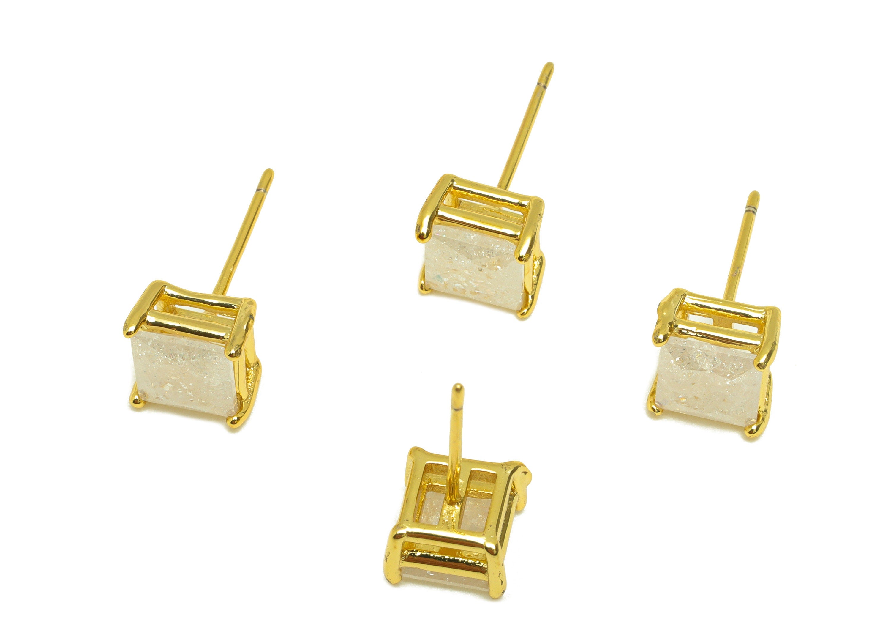 Brass Square CZ Earring Stud - Brass White Cubic Zircon Earring Post - Geometry Earring Post - 18K Real Gold Plating - 16x7x0.72mm -RGP7184B - DOMEDBAZAAR
